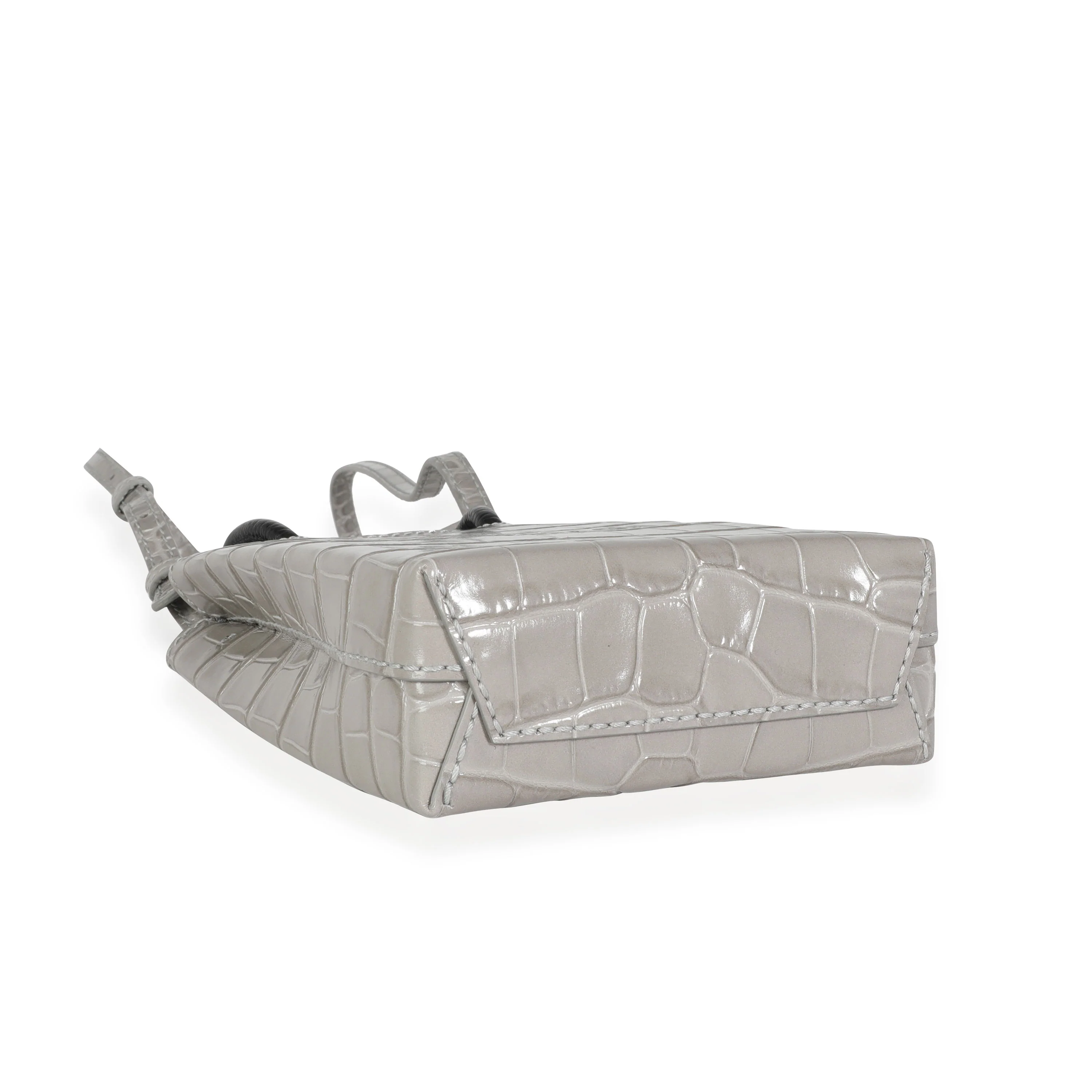 Steel Grey Crocodile Embossed Calfskin Shopping Phone Holder Tote - Image 7
