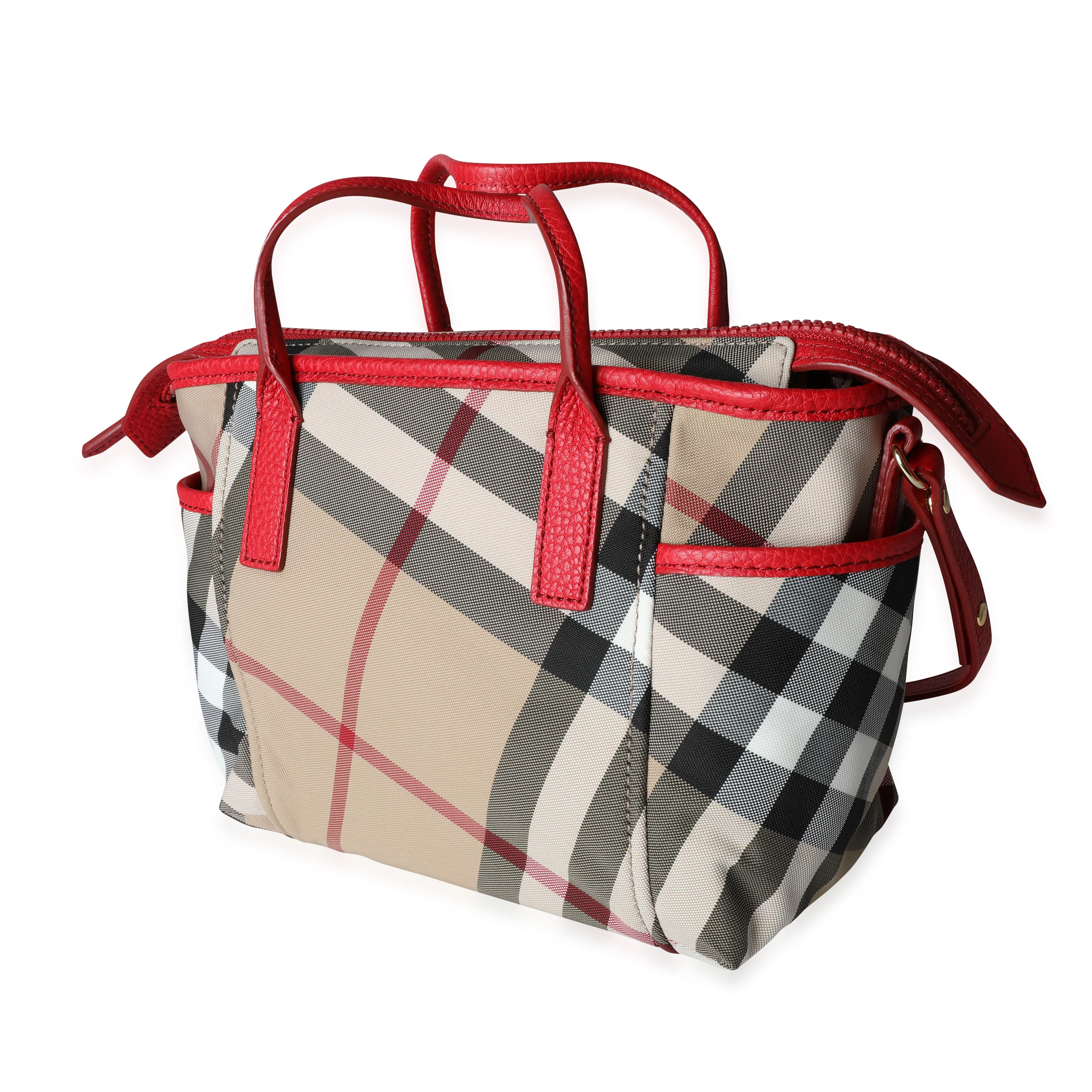 Burberry Exploded Check Canvas & Bright Rose Grained Leather Top Handle Tote - Image 2