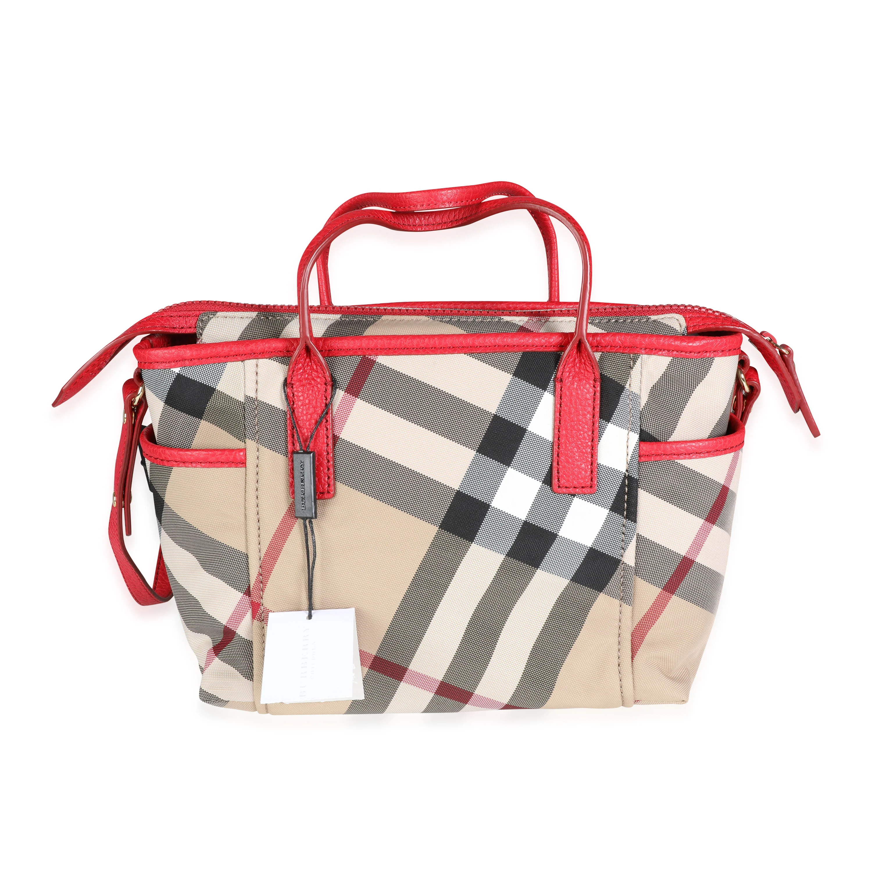 Burberry Exploded Check Canvas & Bright Rose Grained Leather Top Handle Tote - Image 3