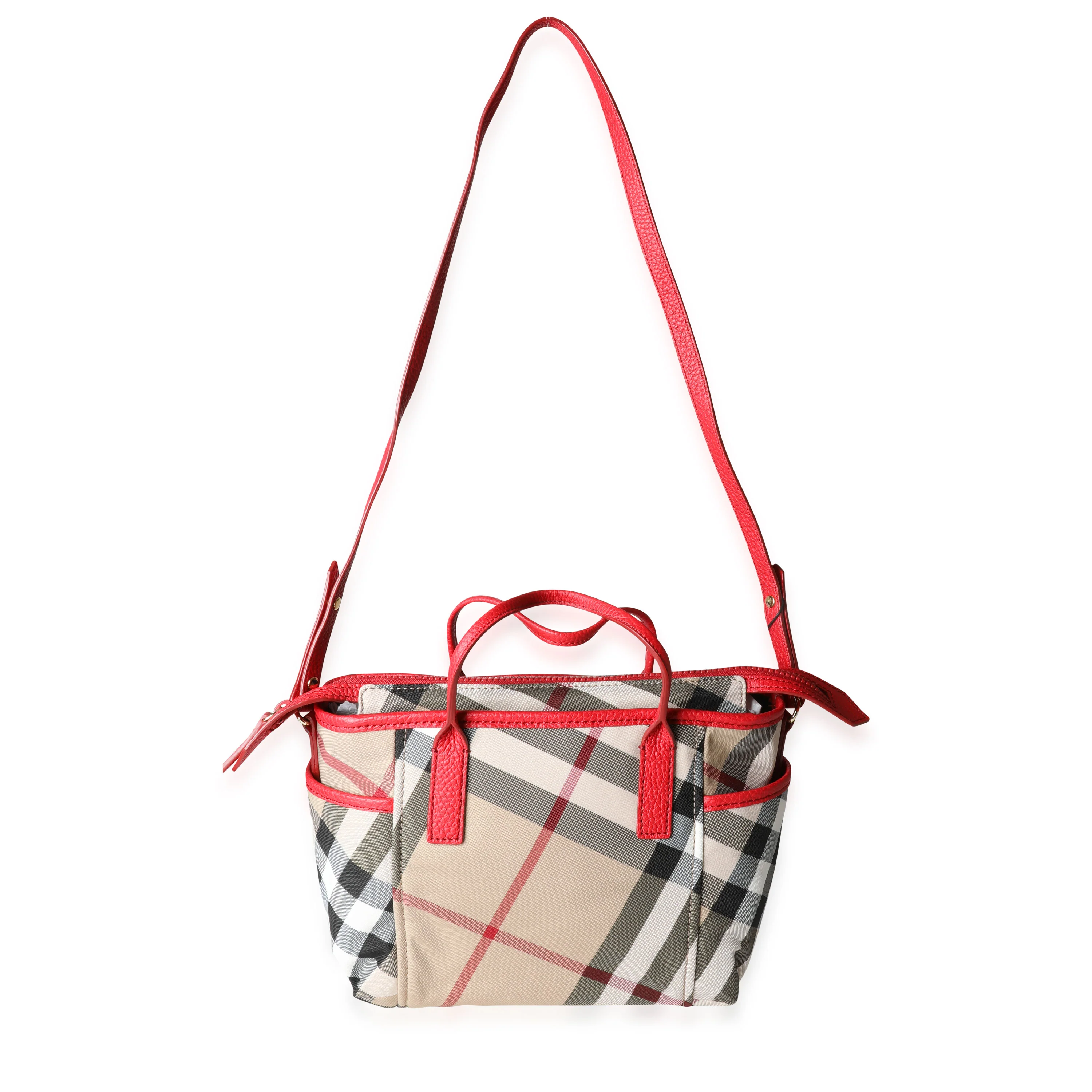 Burberry Exploded Check Canvas & Bright Rose Grained Leather Top Handle Tote - Image 4