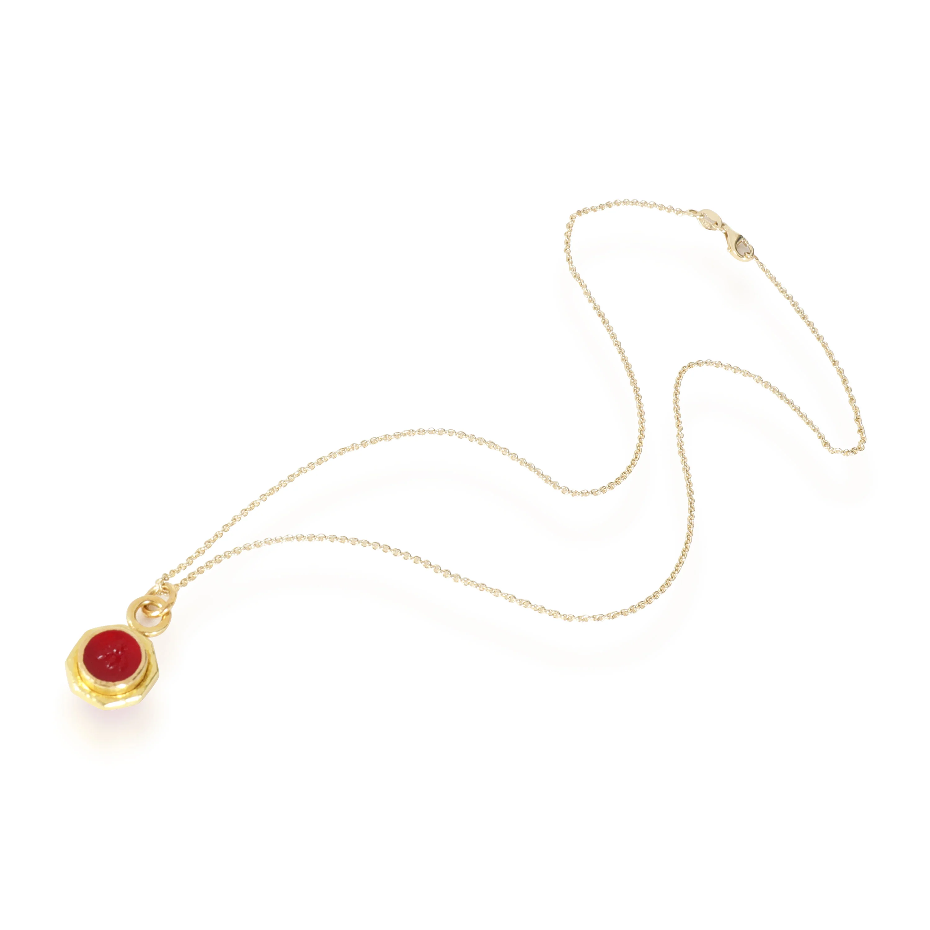 Elizabeth Locke Queen Bee Red Glass & Mother of Pearl Charm in 18K Yellow Gold - Image 2