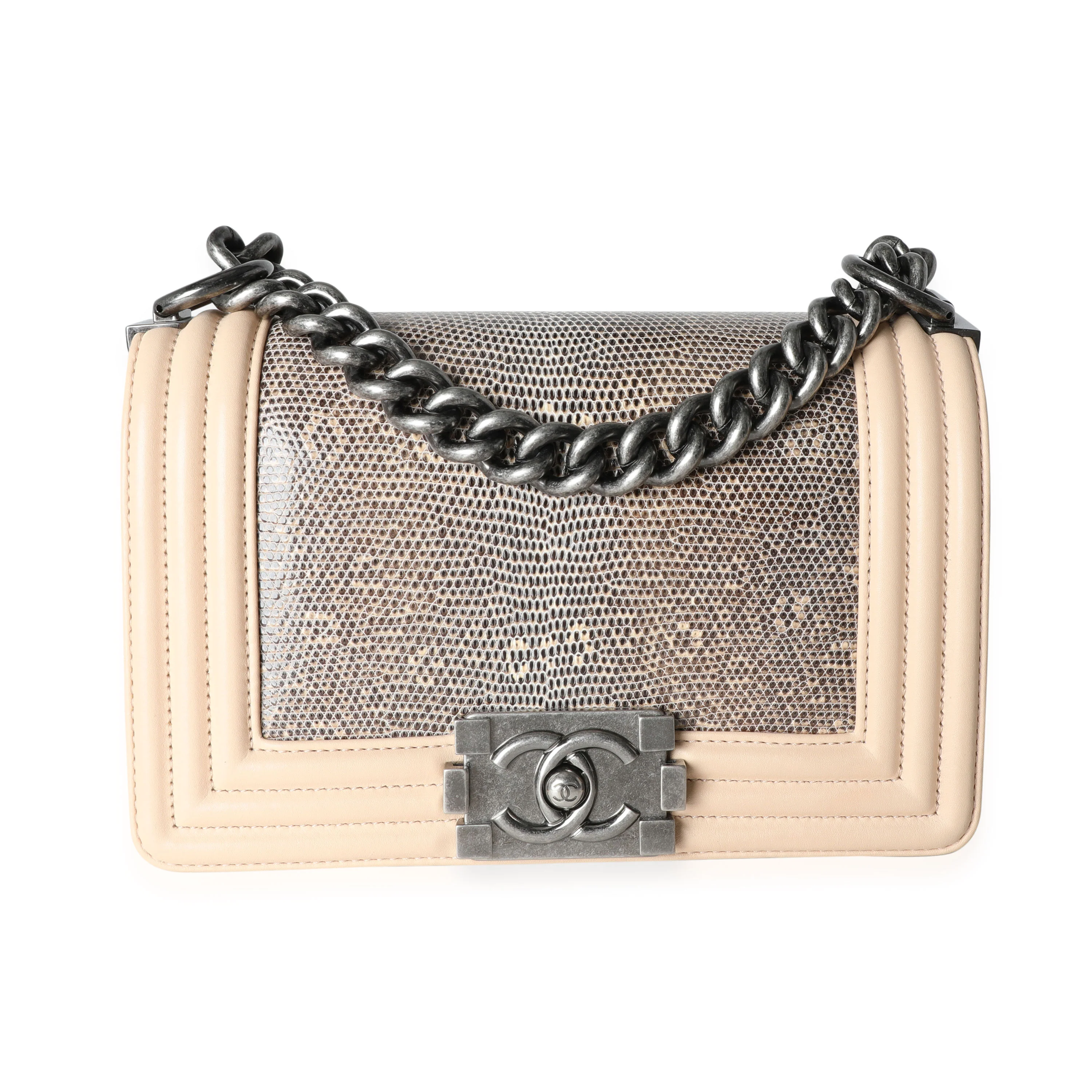 Chanel Beige Calfskin & Lizard Small Boy Bag