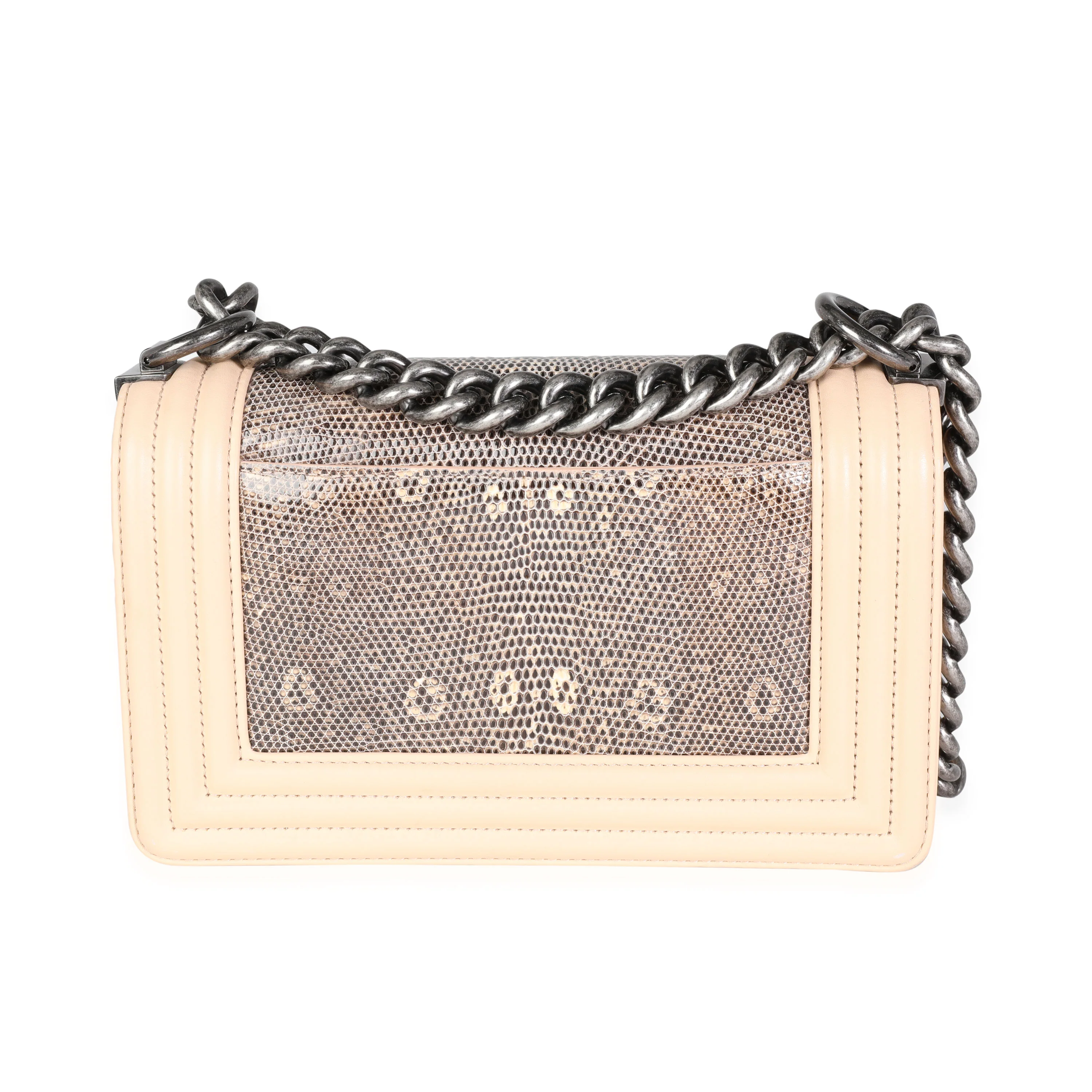 Chanel Beige Calfskin & Lizard Small Boy Bag - Image 3