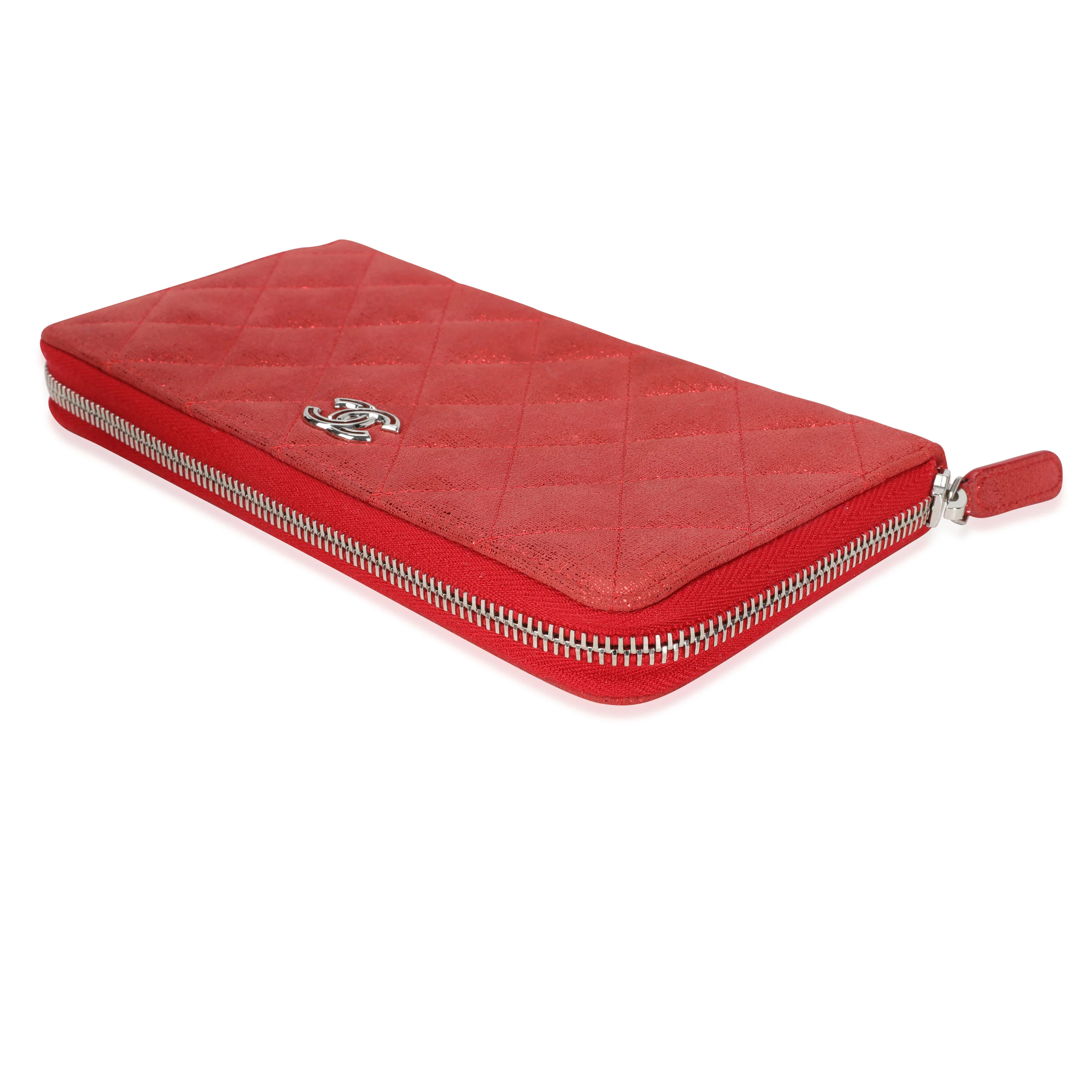 Chanel Metallic Red Nubuck Quilted L-Gusset Zip-Around Wallet - Image 5