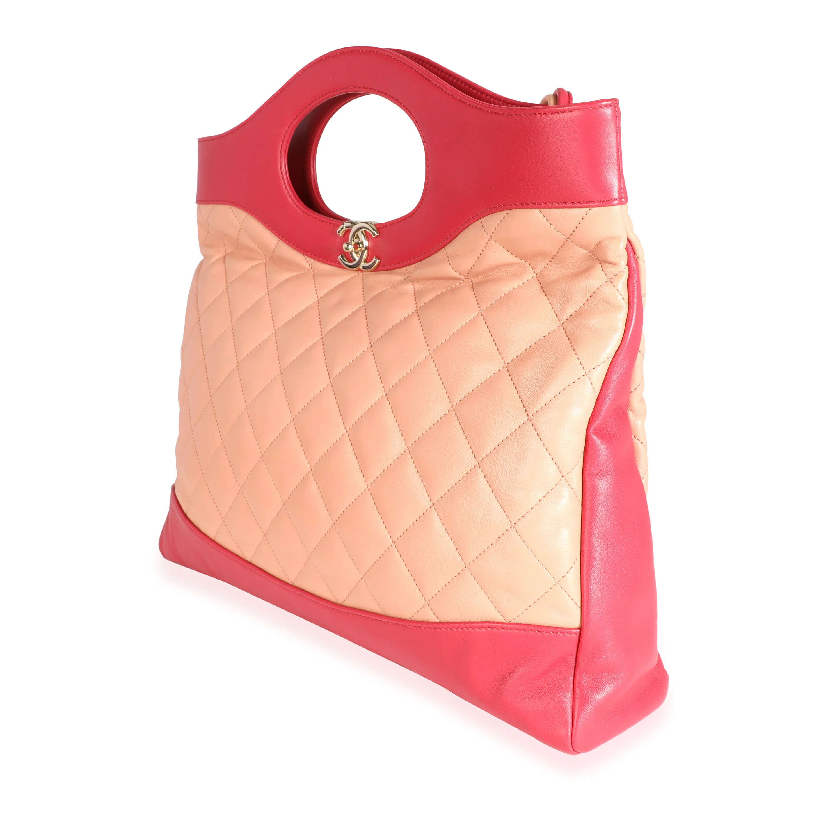 Peach & Light Red Quilted Calfskin Large 31 Shopping Bag - Image 2