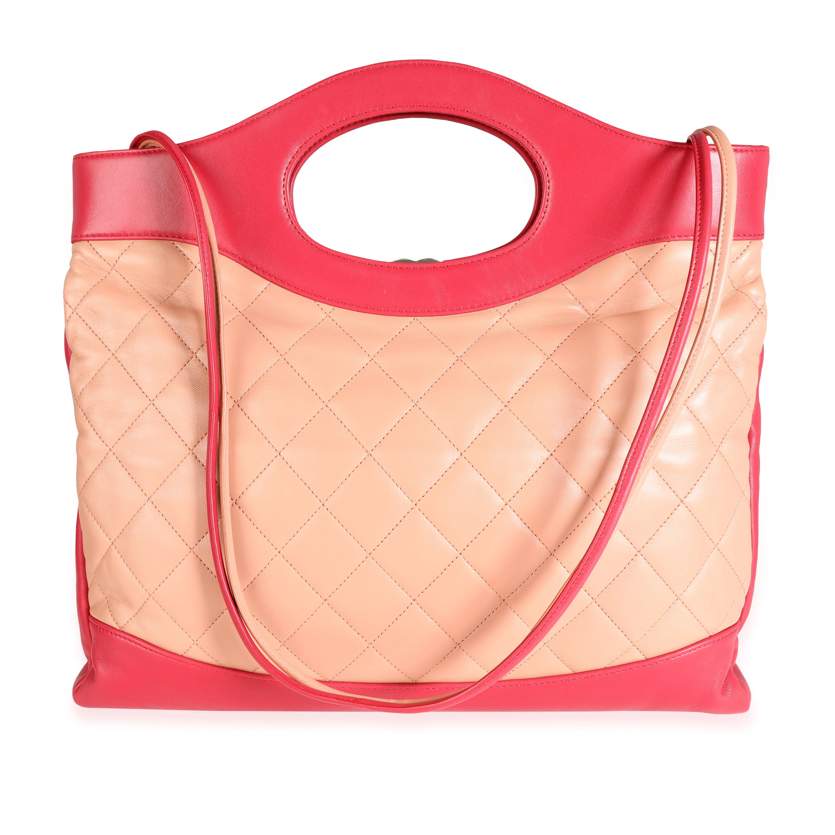 Peach & Light Red Quilted Calfskin Large 31 Shopping Bag - Image 3