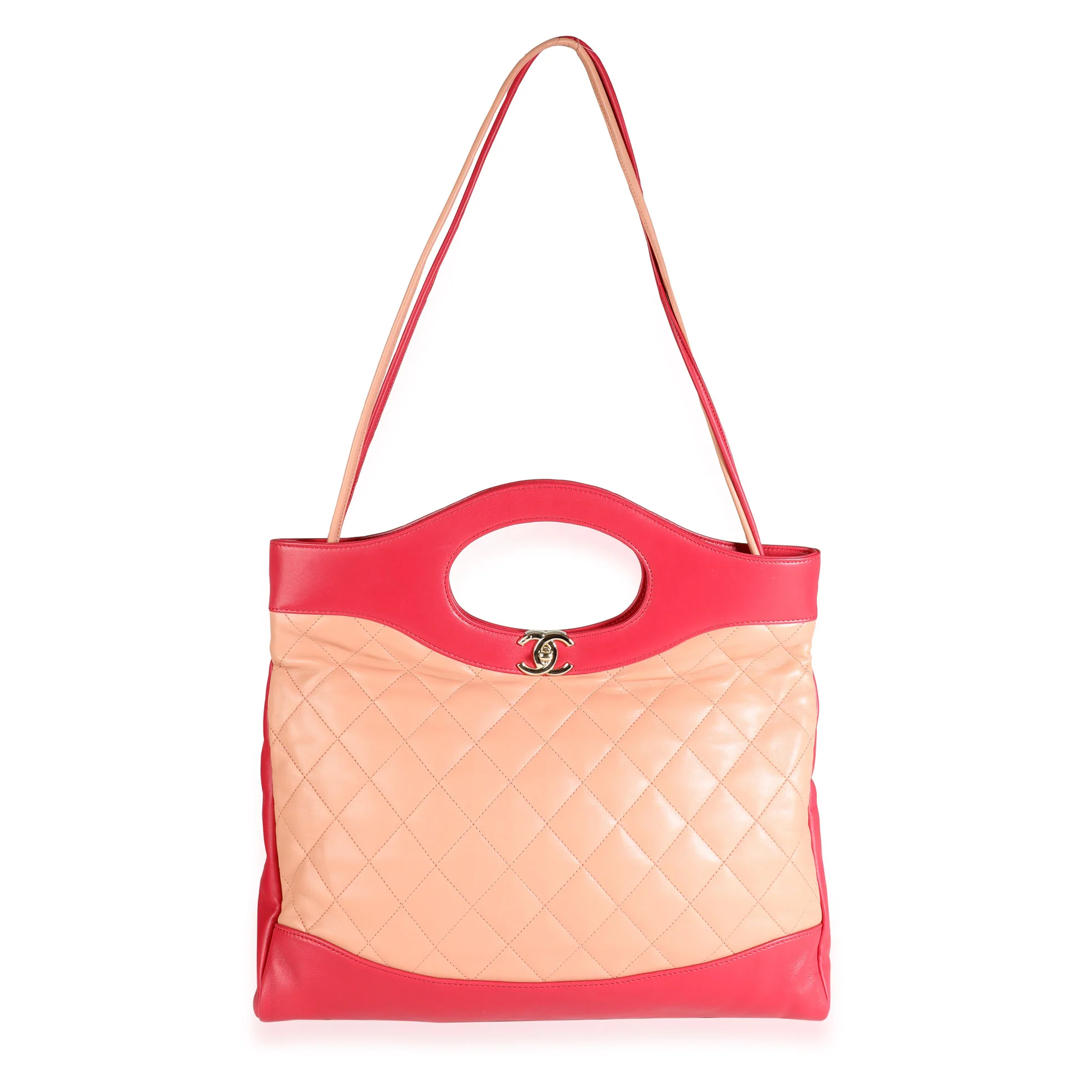 Peach & Light Red Quilted Calfskin Large 31 Shopping Bag - Image 4