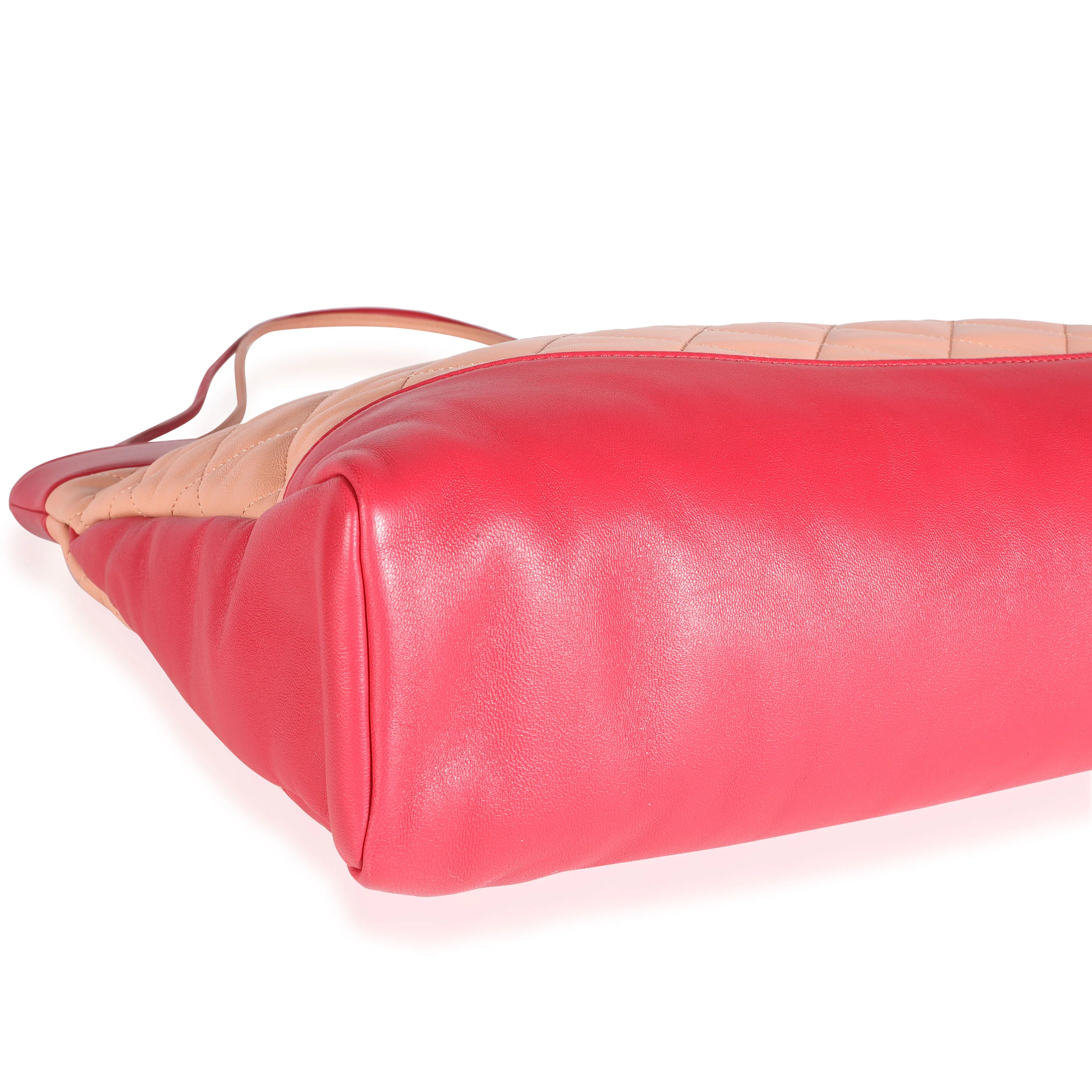 Peach & Light Red Quilted Calfskin Large 31 Shopping Bag - Image 7