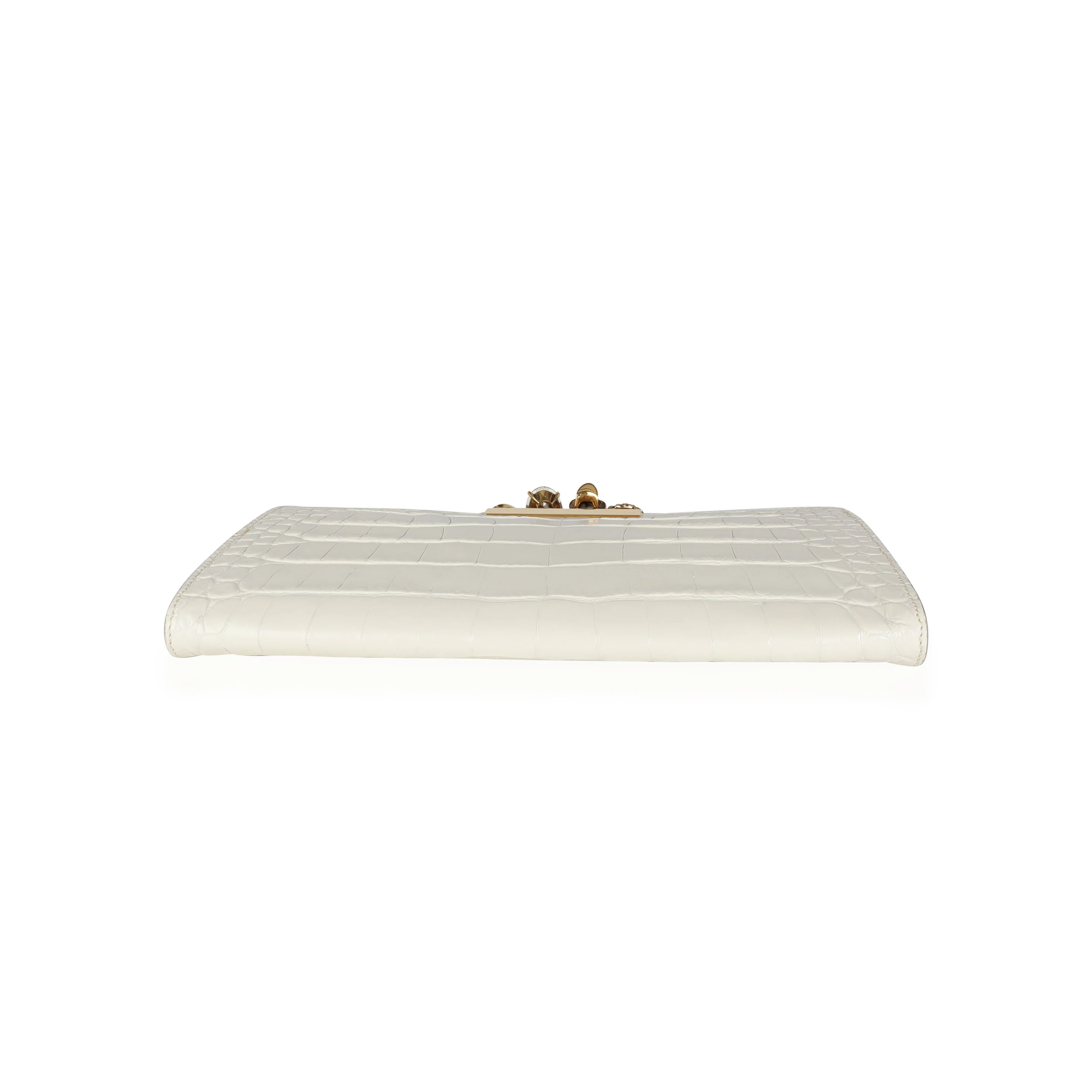 Alexander McQueen Ivory Croc-Embossed Leather  Skull Four-Ring Flat Pouch - Image 4
