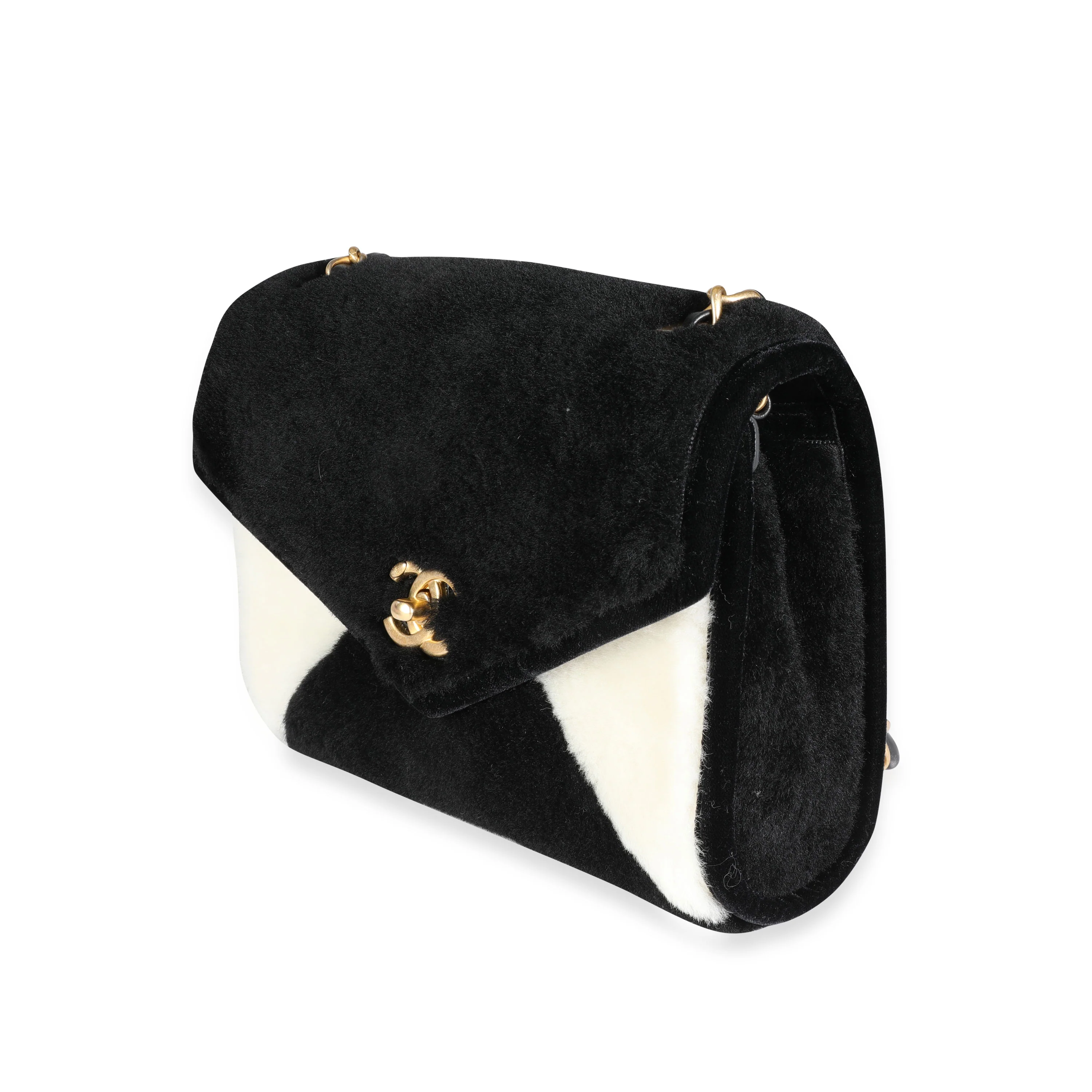 Black & White Shearling Small Single Flap Bag - Image 2
