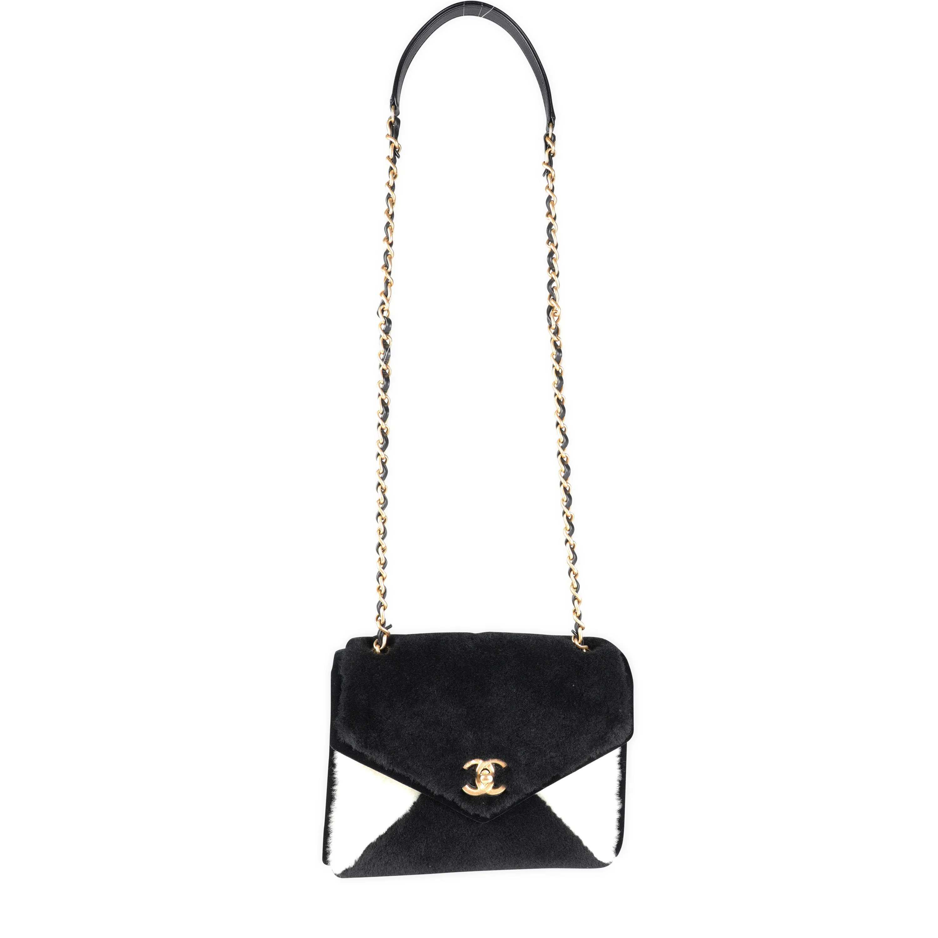 Black & White Shearling Small Single Flap Bag - Image 4