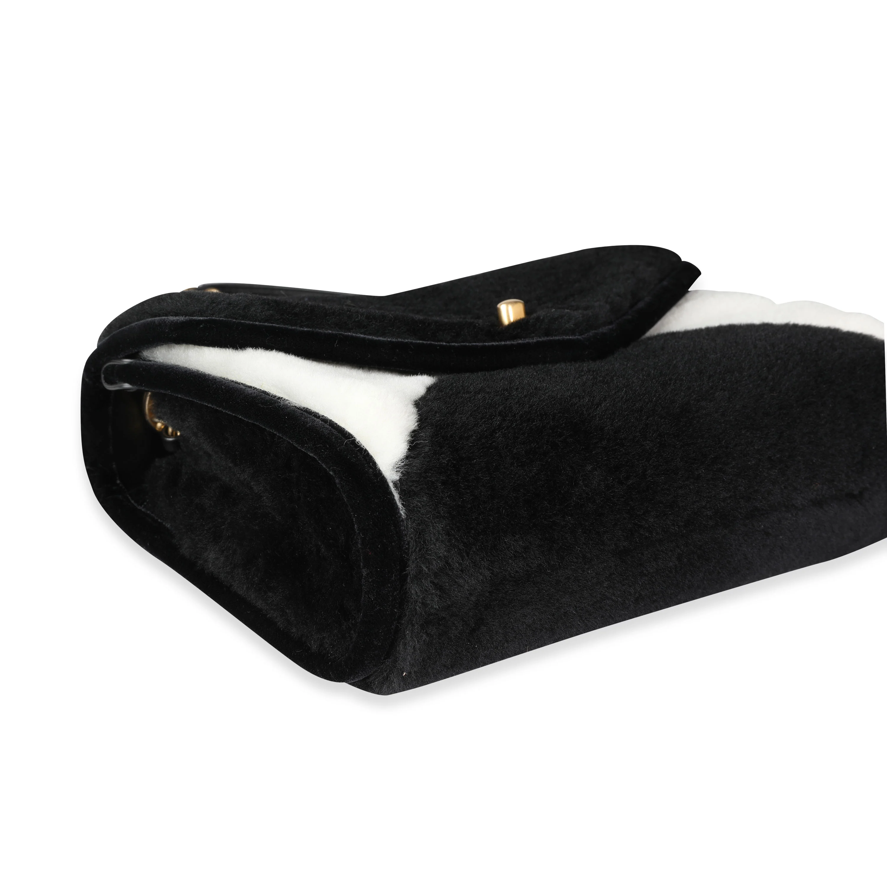 Black & White Shearling Small Single Flap Bag - Image 6