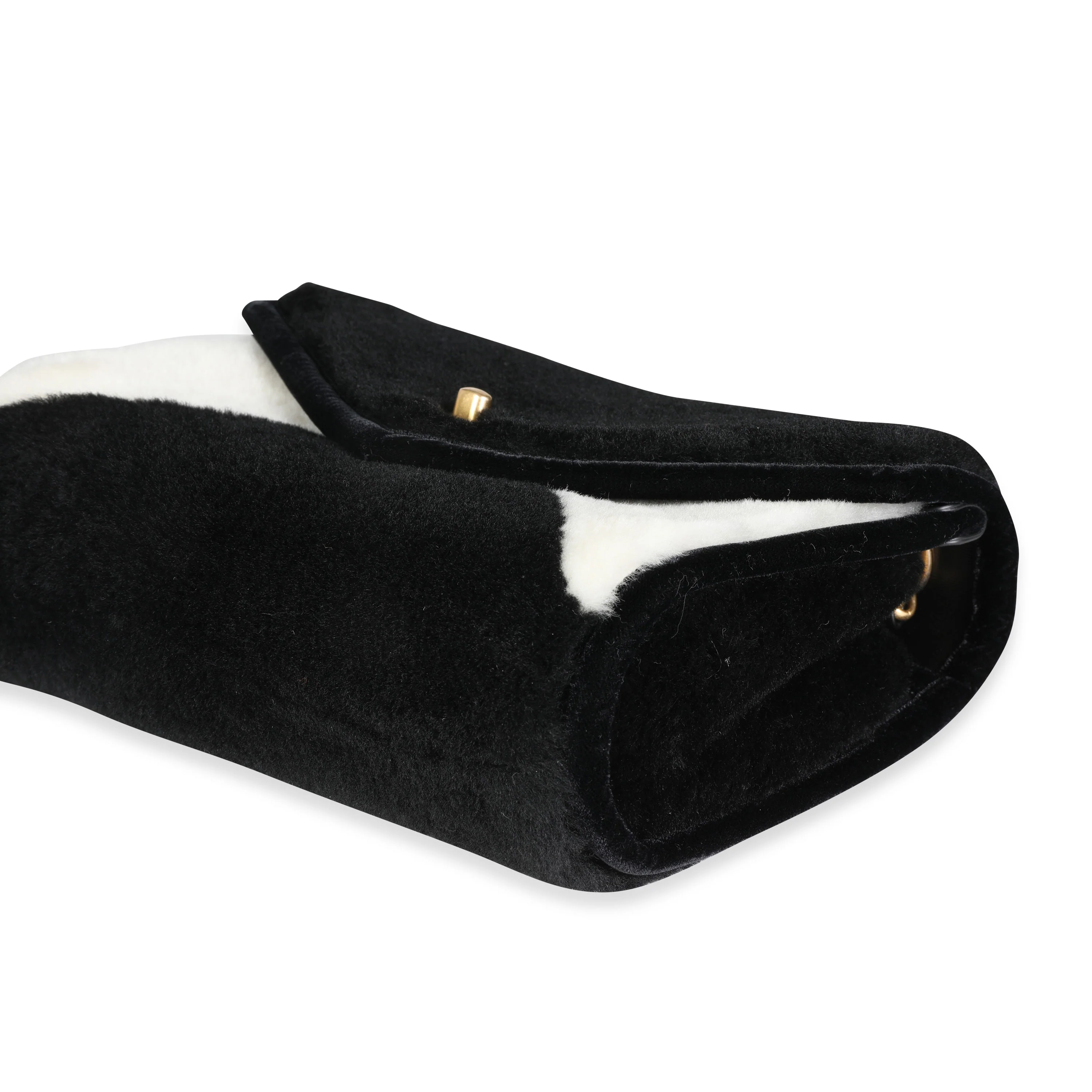 Black & White Shearling Small Single Flap Bag - Image 7