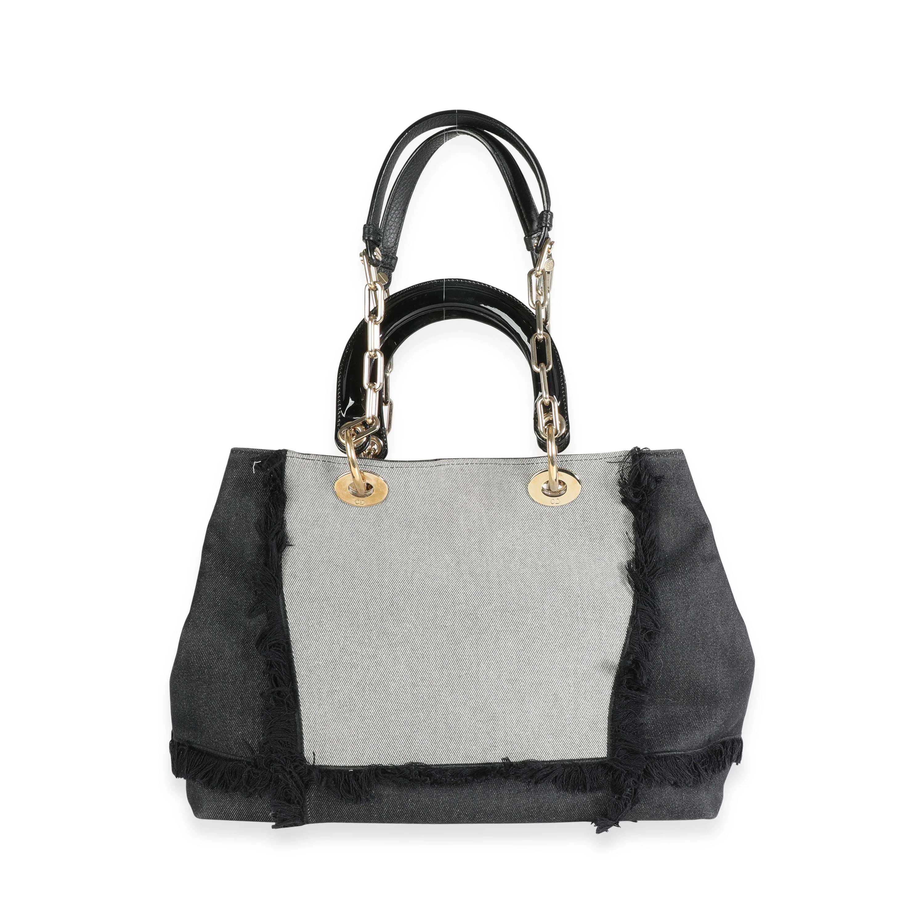 Christian Dior Grey & Black Patchwork Denim Canvas Large D-Light Tote - Image 3