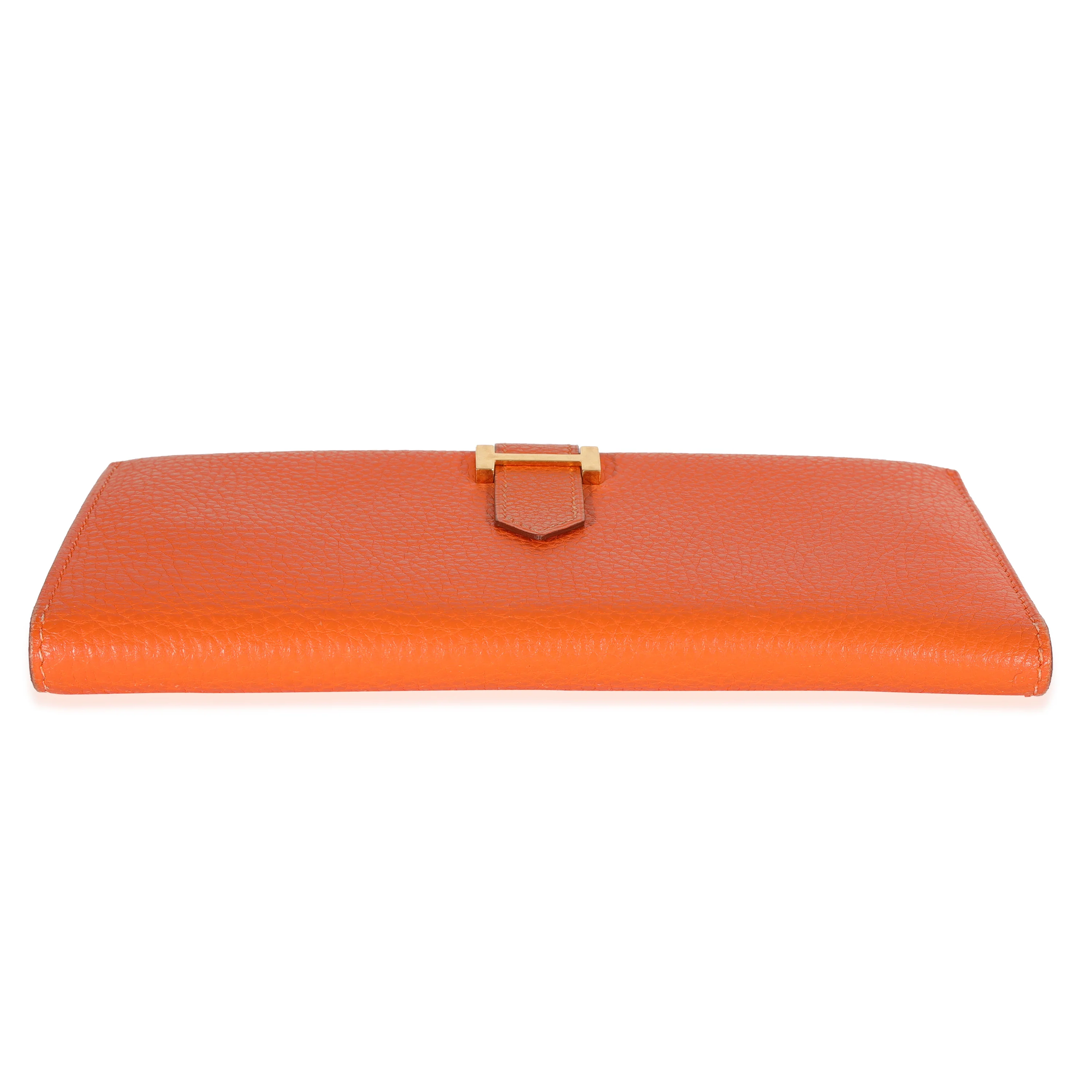 Hermès Orange Togo Bearn Wallet GHW - Image 4