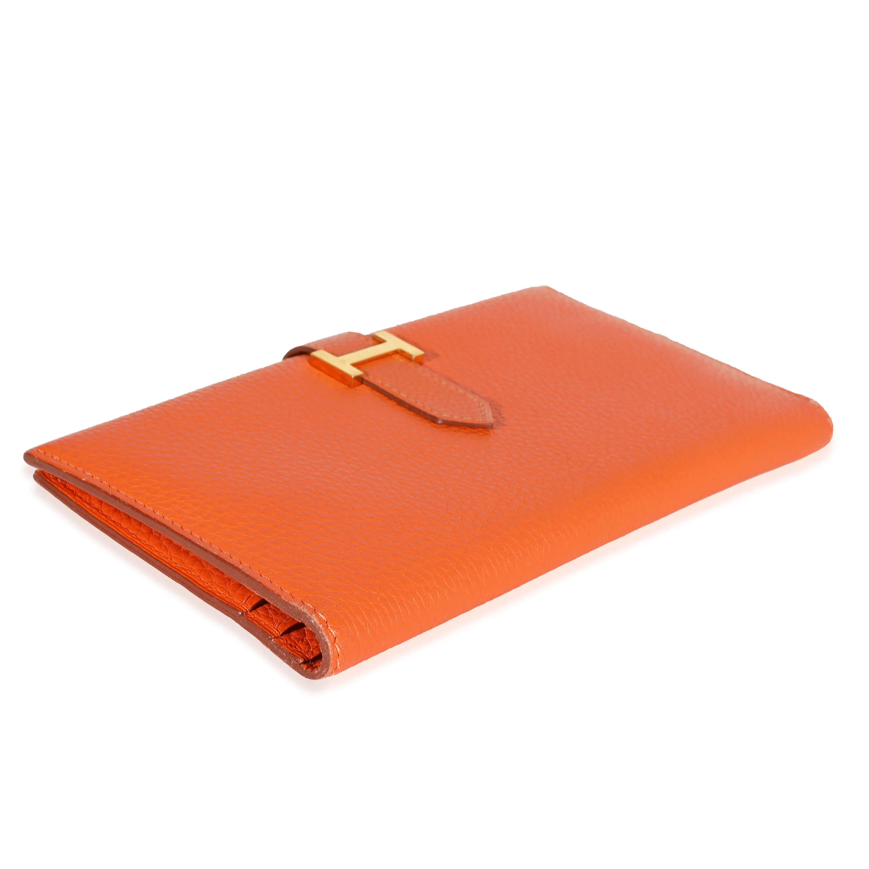 Hermès Orange Togo Bearn Wallet GHW - Image 5