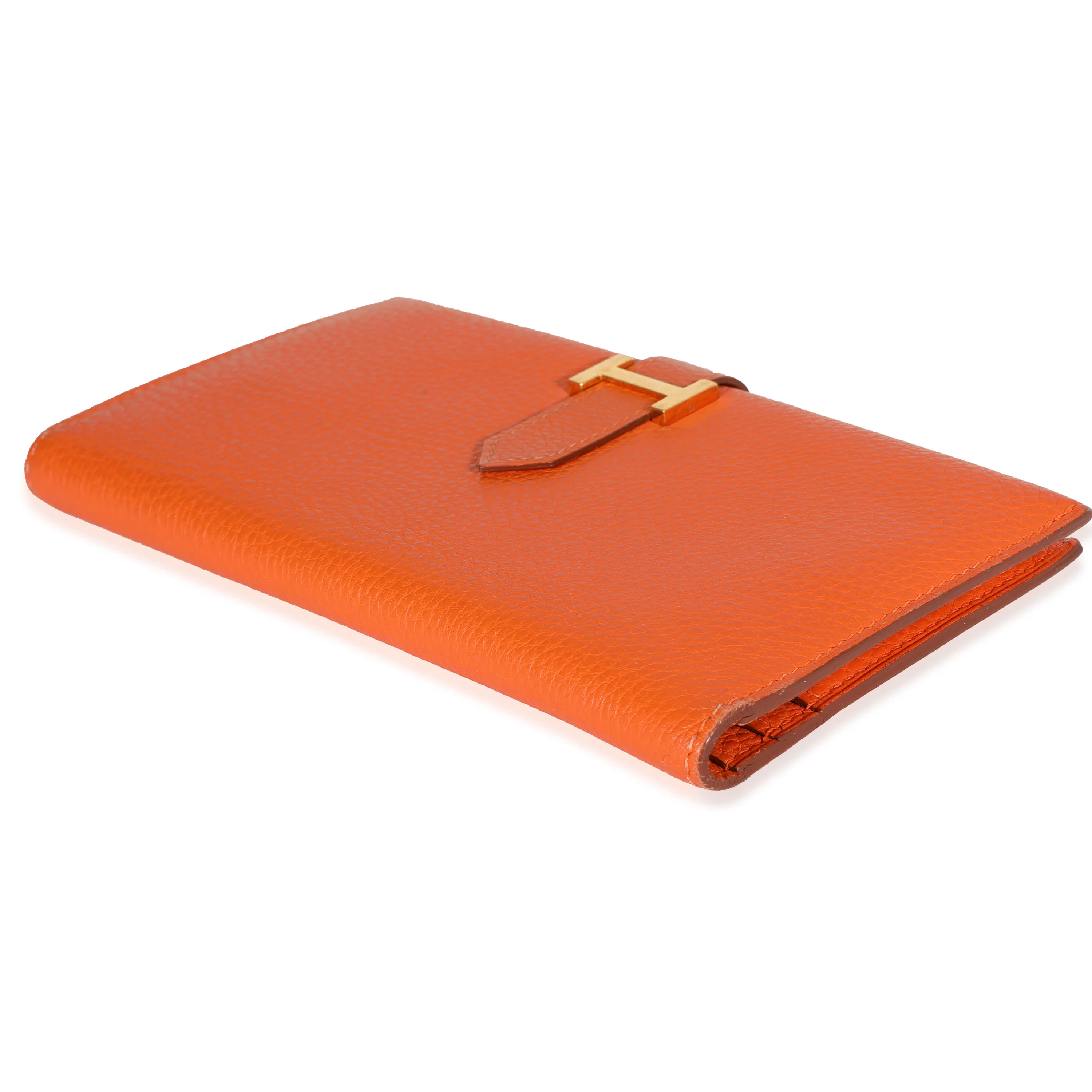 Hermès Orange Togo Bearn Wallet GHW - Image 6