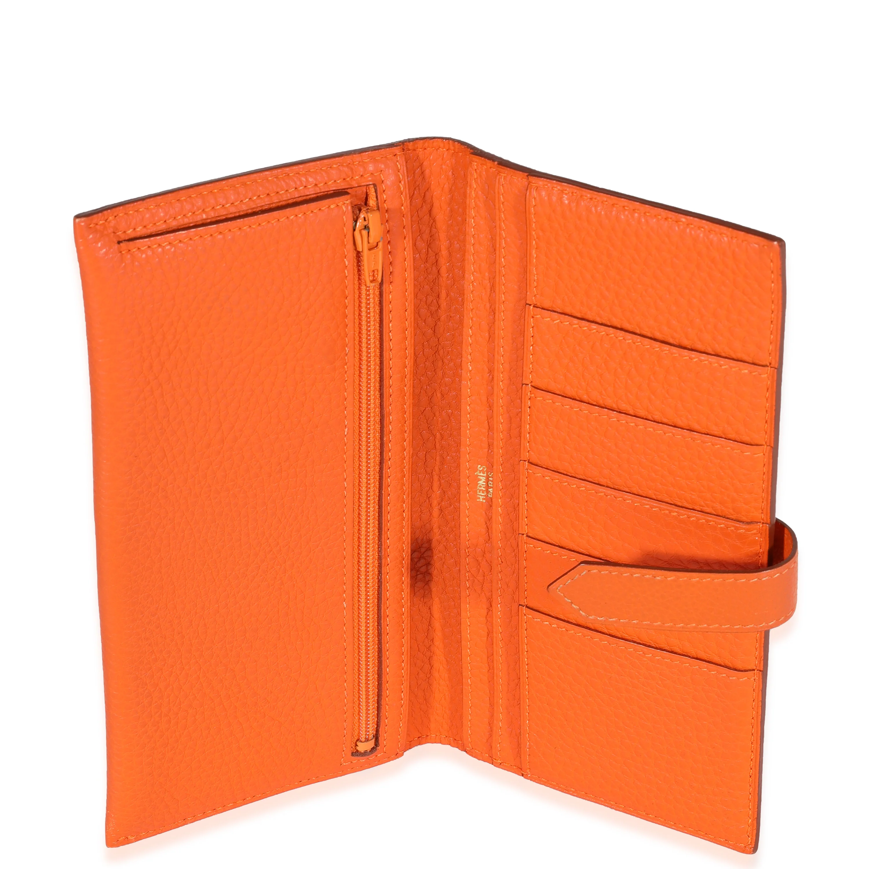 Hermès Orange Togo Bearn Wallet GHW - Image 7