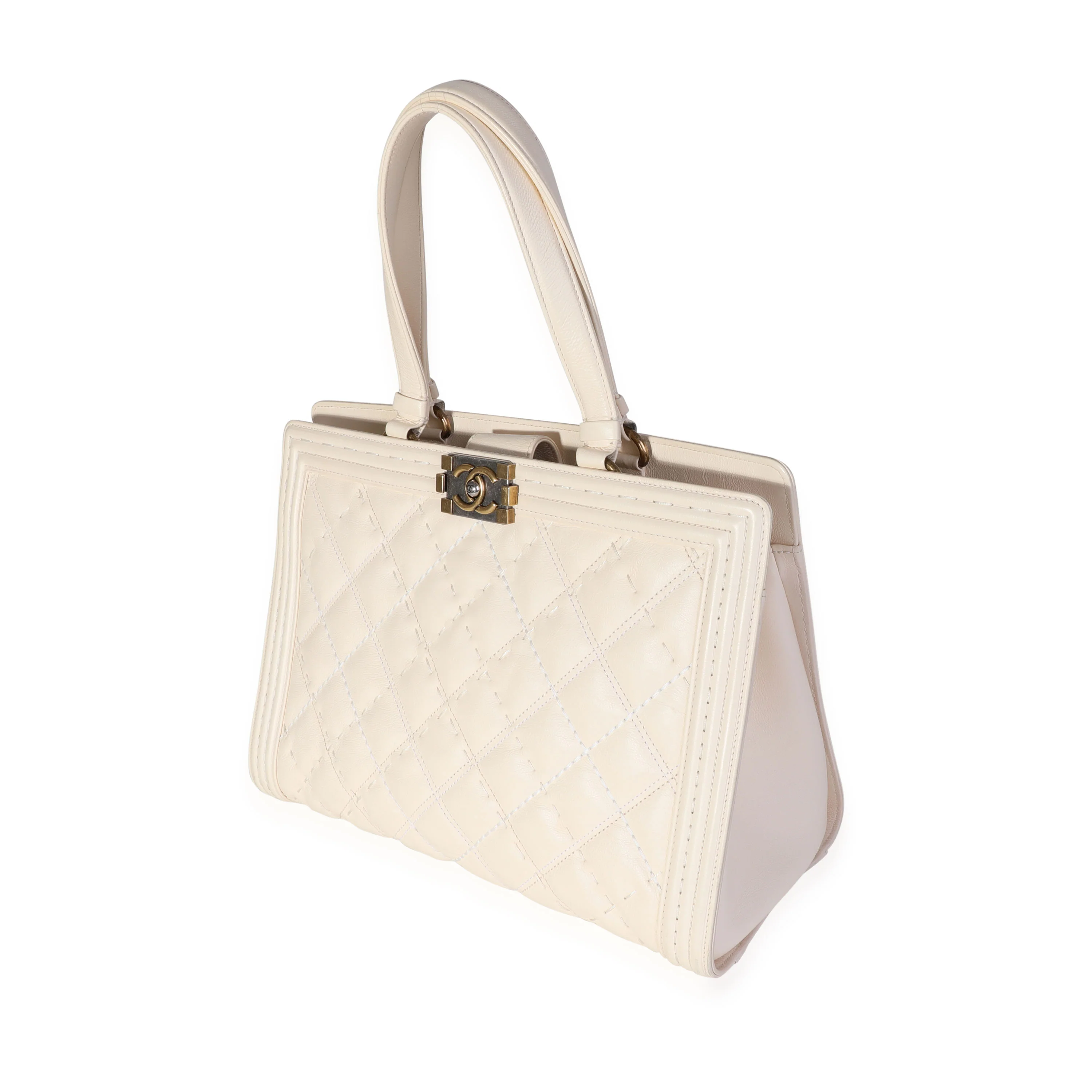 Chanel Cream Large Boy Shopping Tote - Image 2
