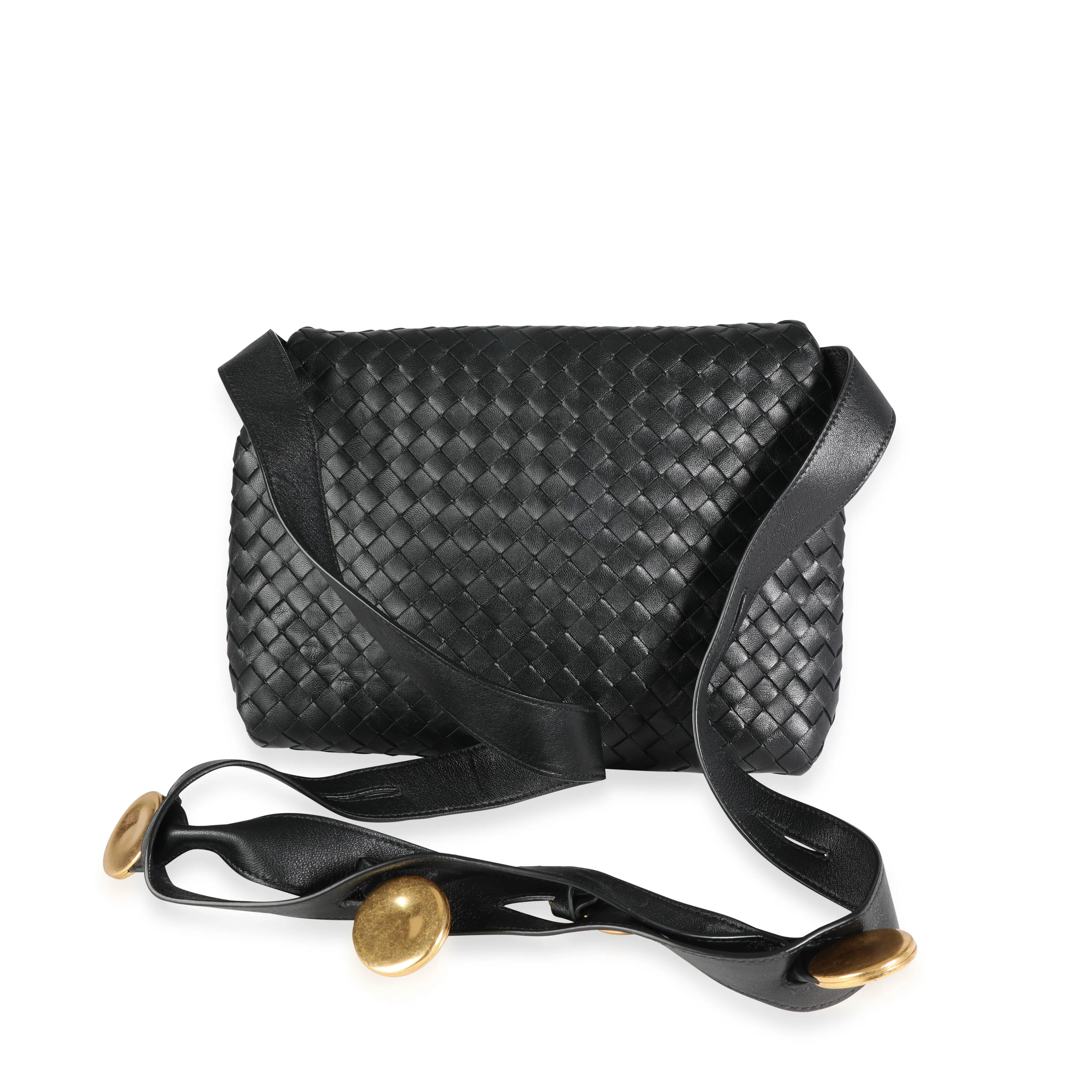 Black Intrecciato Leather Fold Crossbody Bag - Image 3