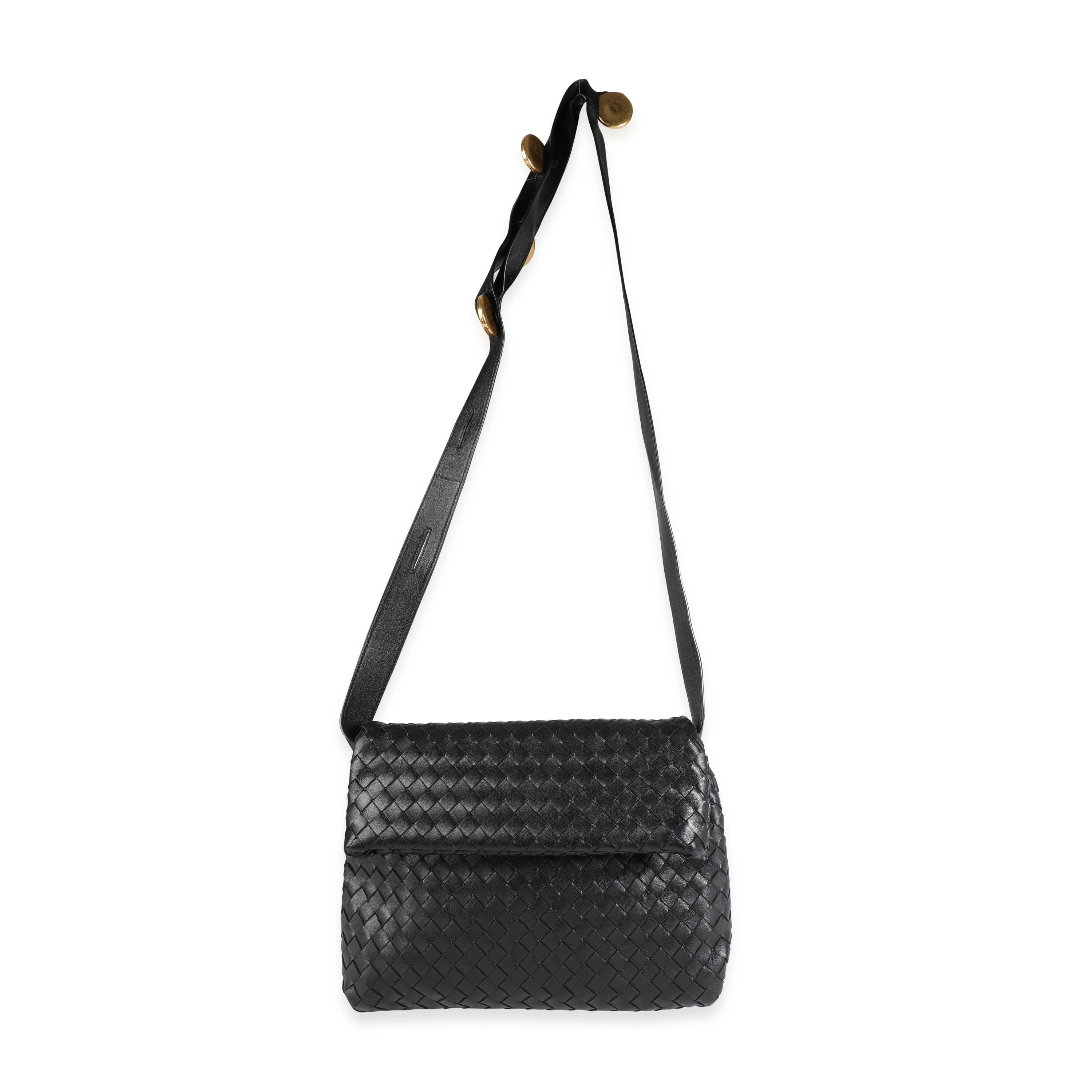 Black Intrecciato Leather Fold Crossbody Bag - Image 4