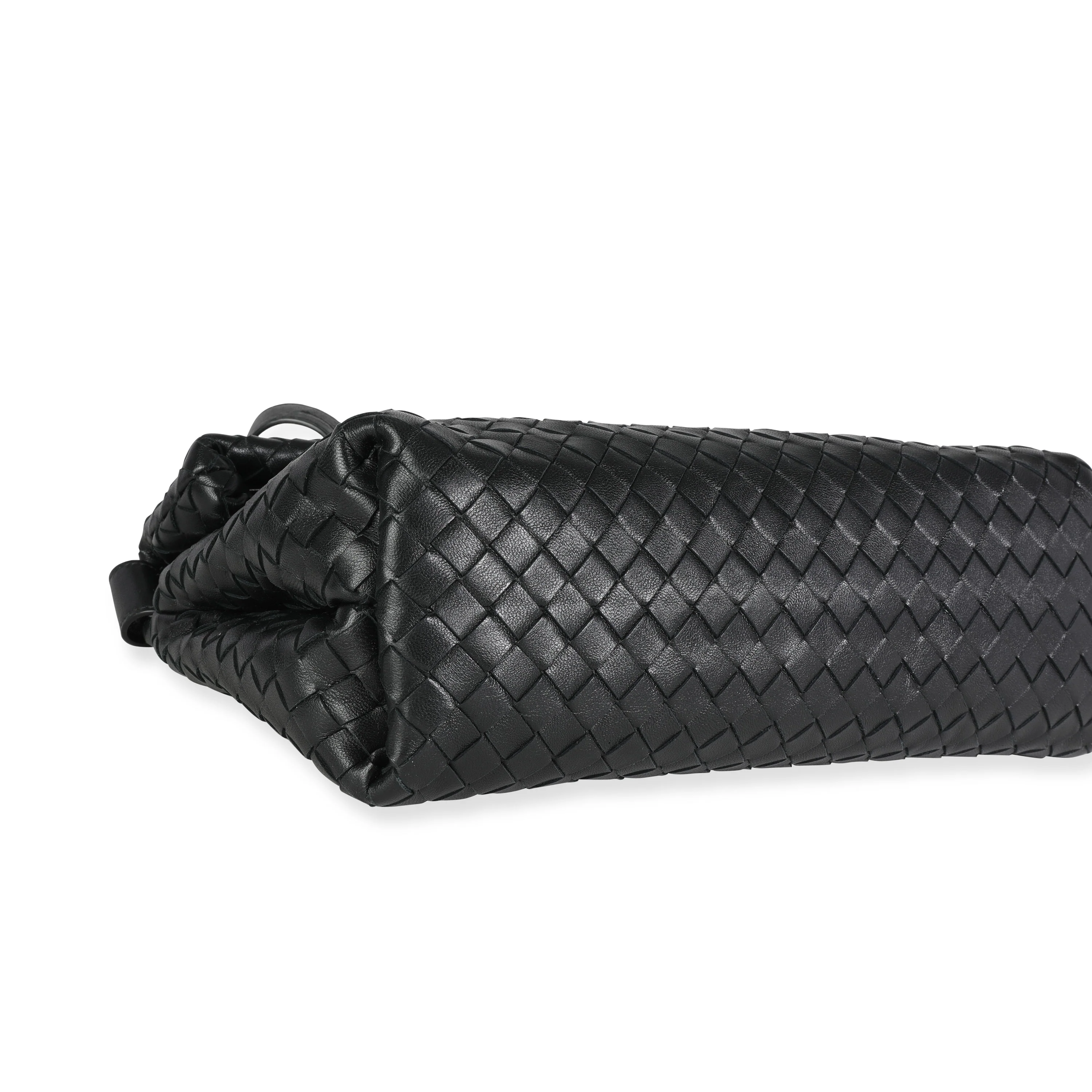 Black Intrecciato Leather Fold Crossbody Bag - Image 7