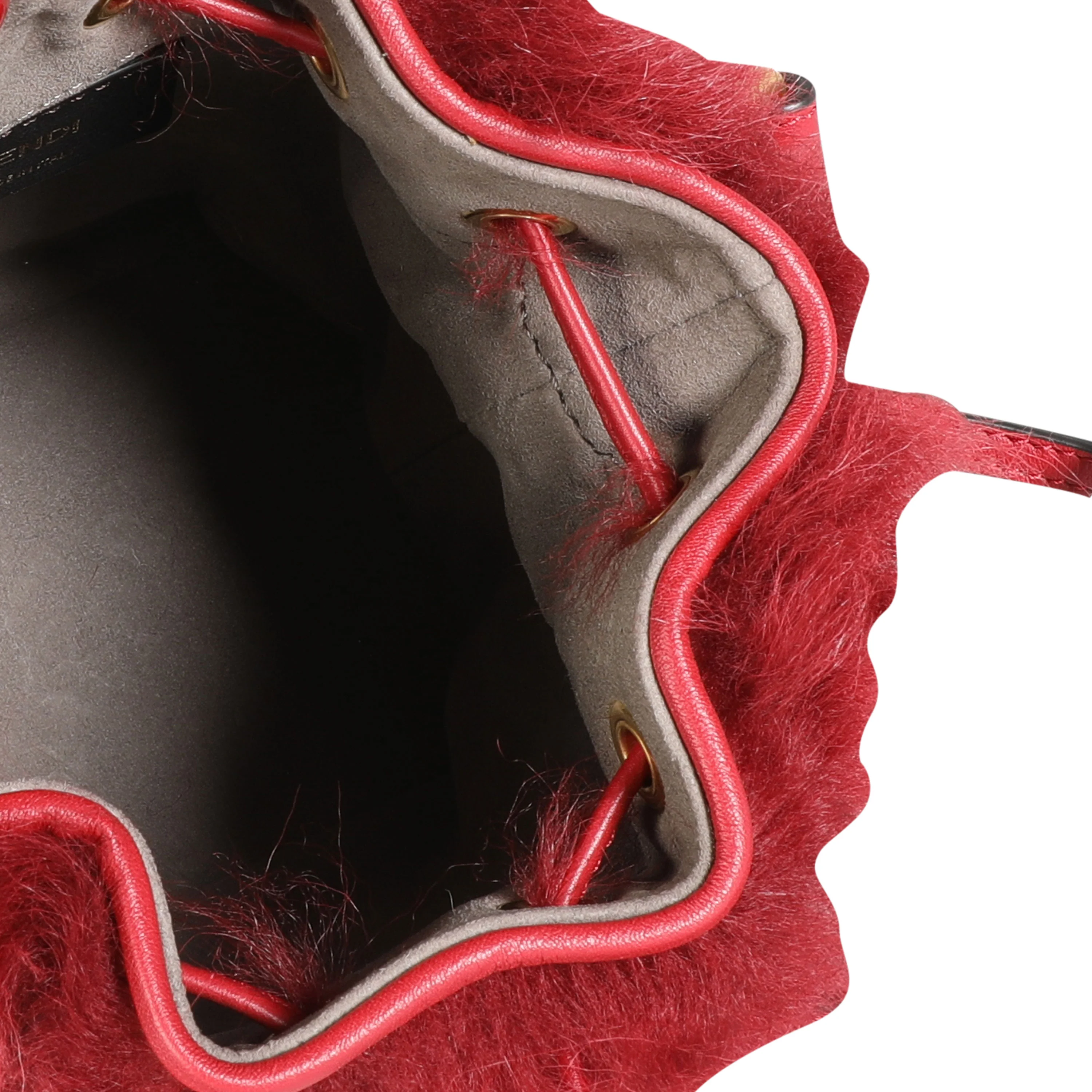 Red Lamb Fur & Calfskin Leather Mini Mon Trésor Bucket Bag - Image 6