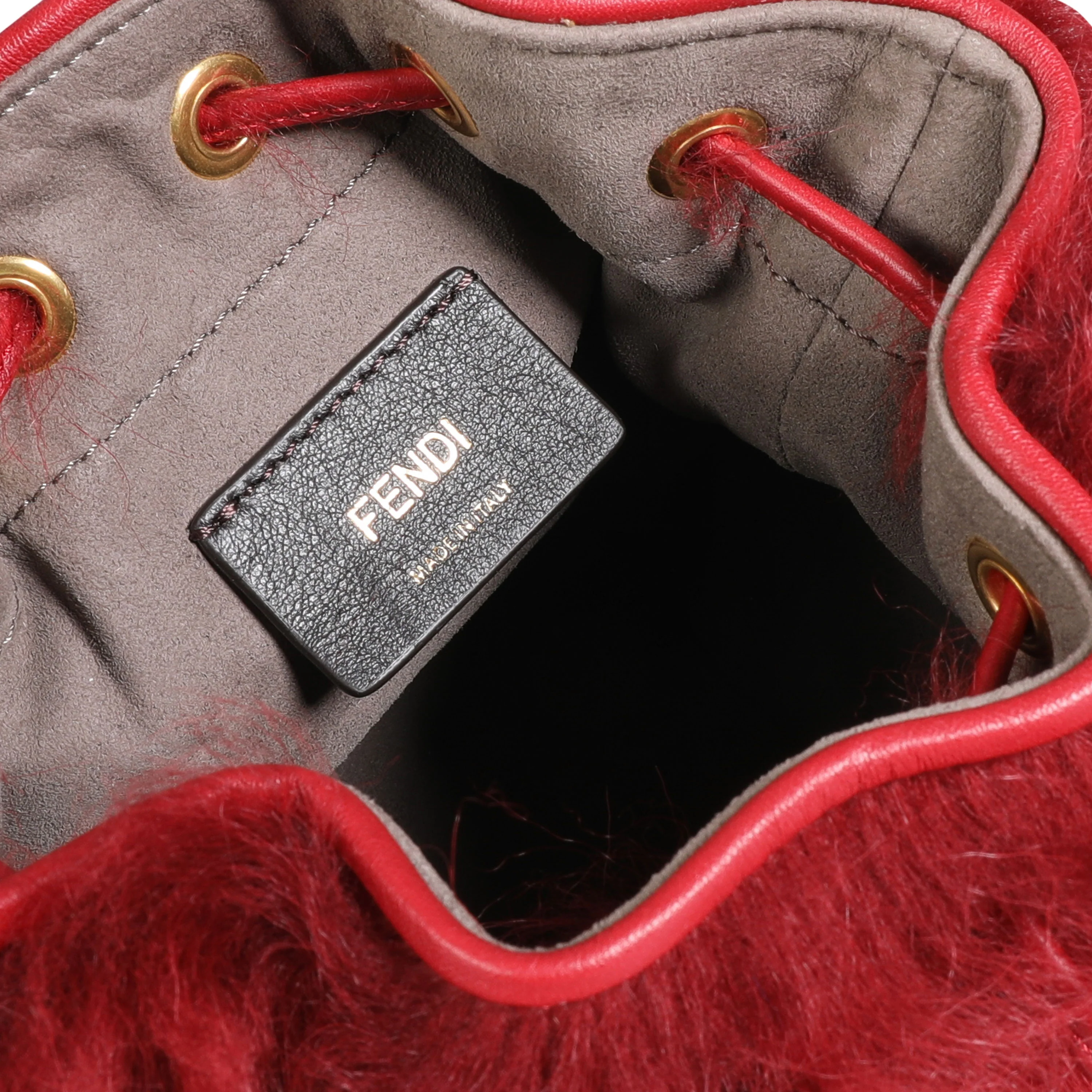 Red Lamb Fur & Calfskin Leather Mini Mon Trésor Bucket Bag - Image 7