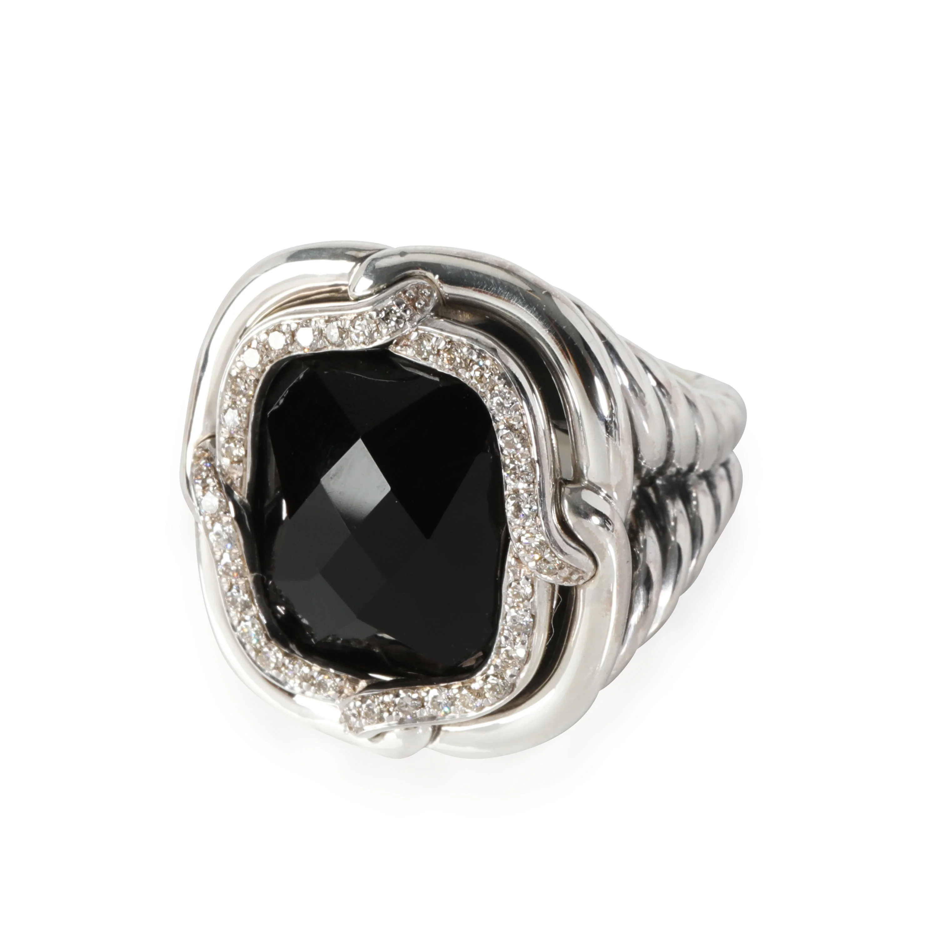 David Yurman Labyrinth Onyx Diamond Ring in Sterling Silver 0.35 CTW