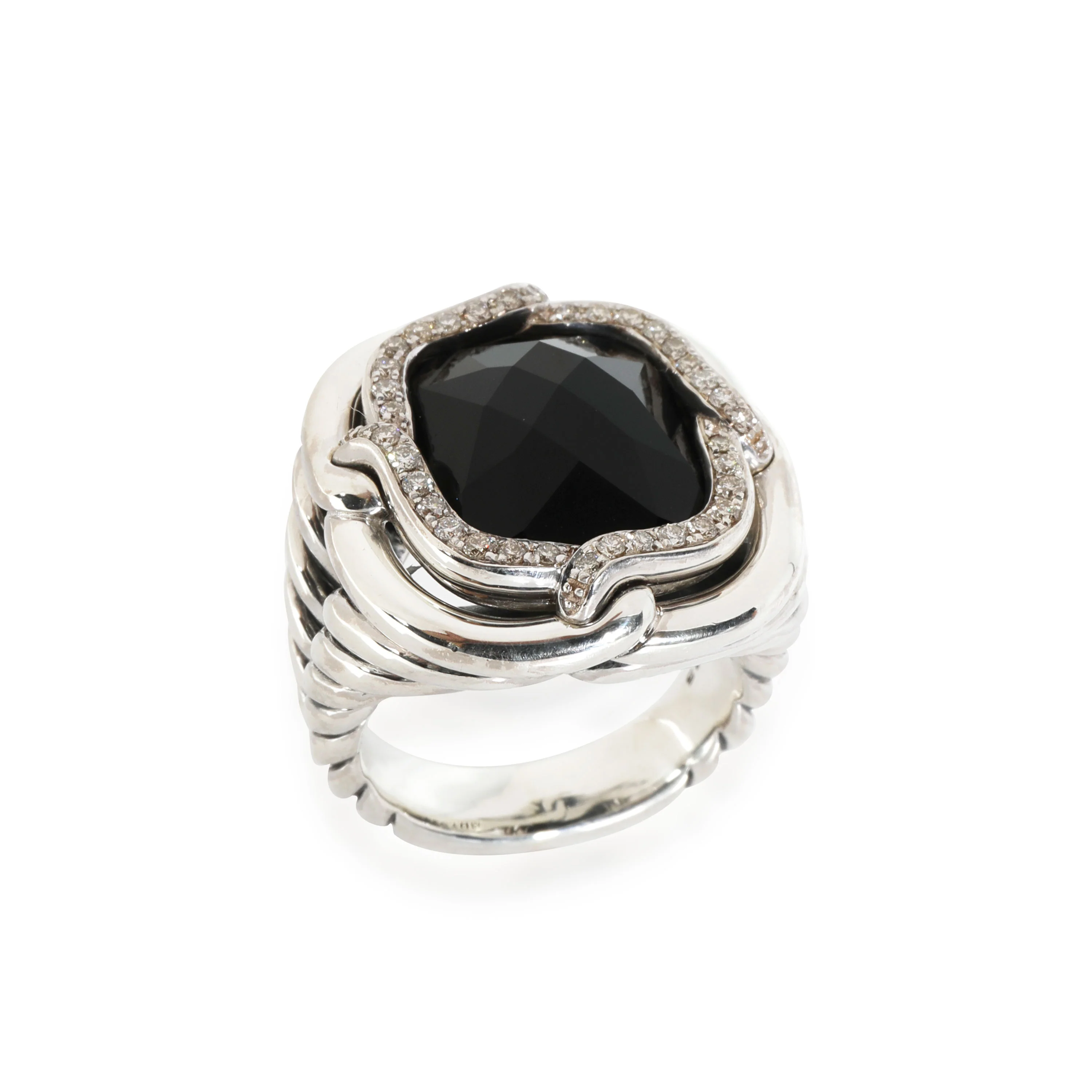 David Yurman Labyrinth Onyx Diamond Ring in Sterling Silver 0.35 CTW - Image 3