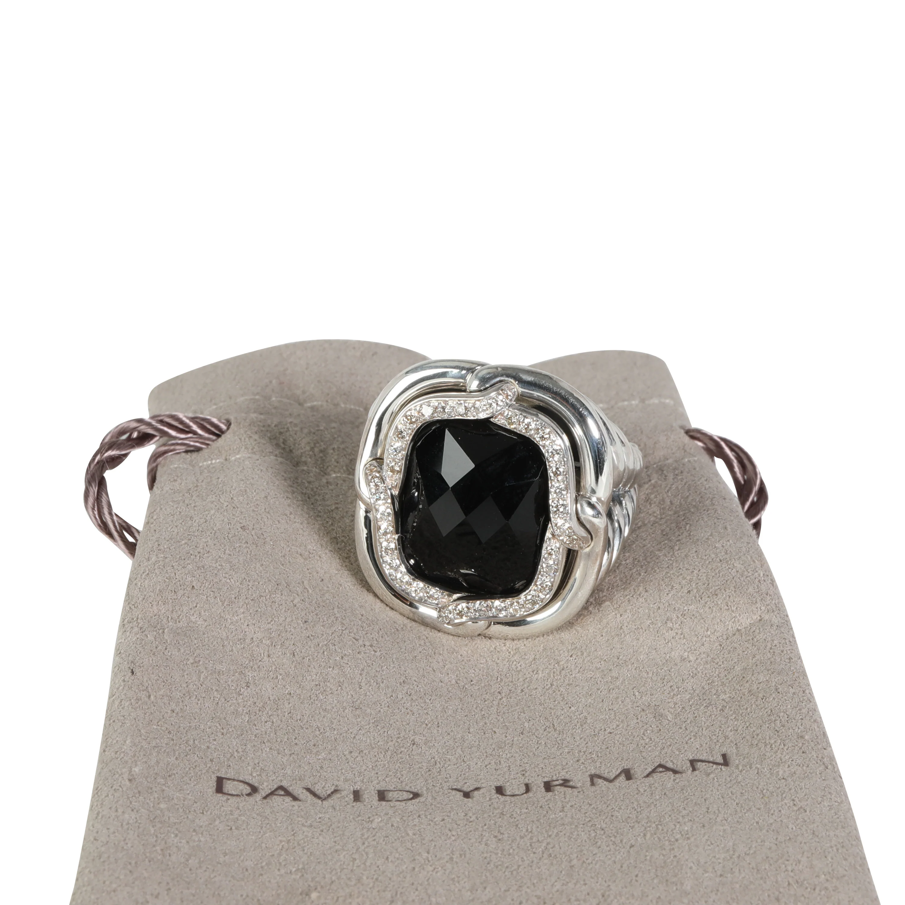 David Yurman Labyrinth Onyx Diamond Ring in Sterling Silver 0.35 CTW - Image 5