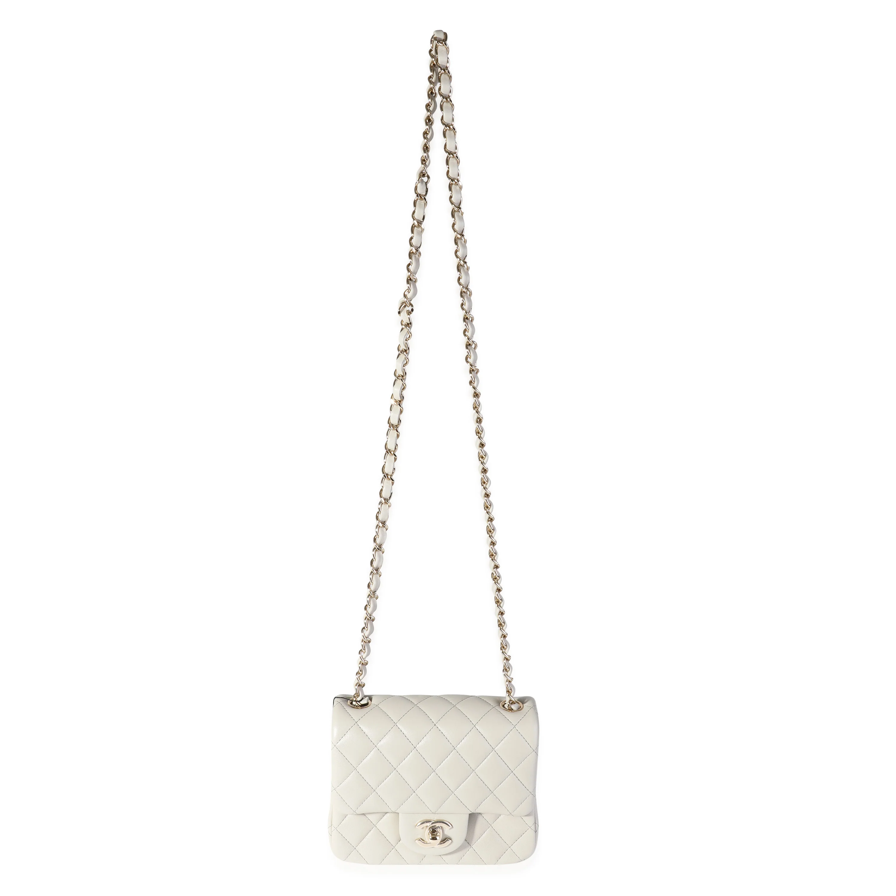 Chanel Light Grey Quilted Lambskin Mini Square Classic Flap Bag - Image 4