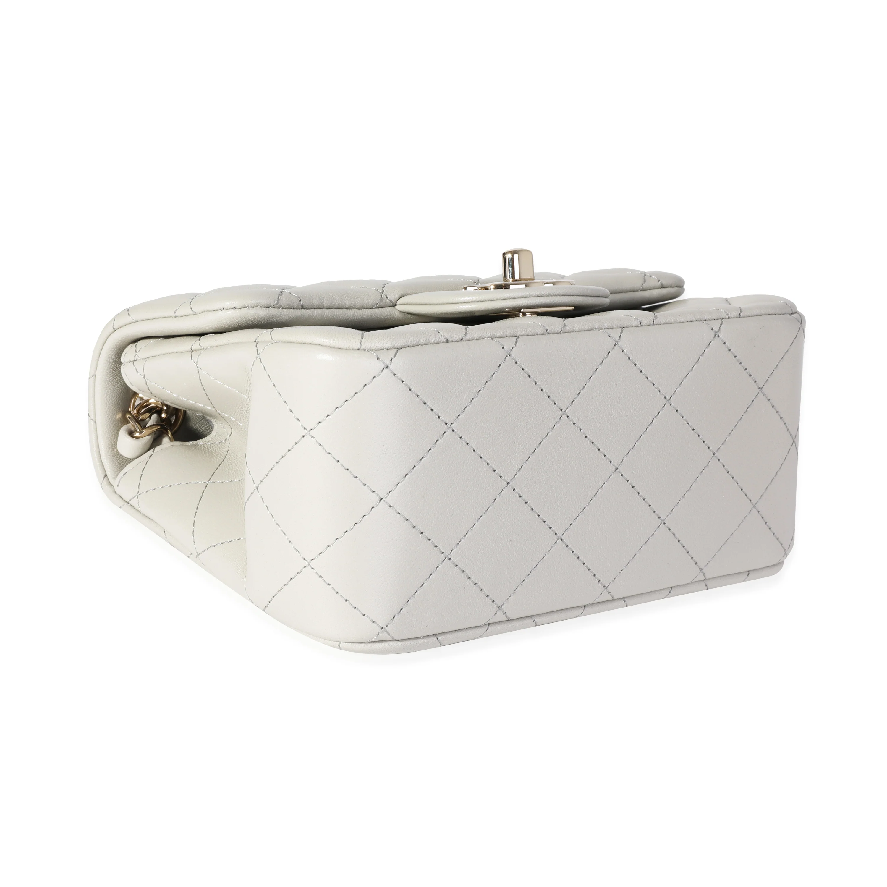 Chanel Light Grey Quilted Lambskin Mini Square Classic Flap Bag - Image 6