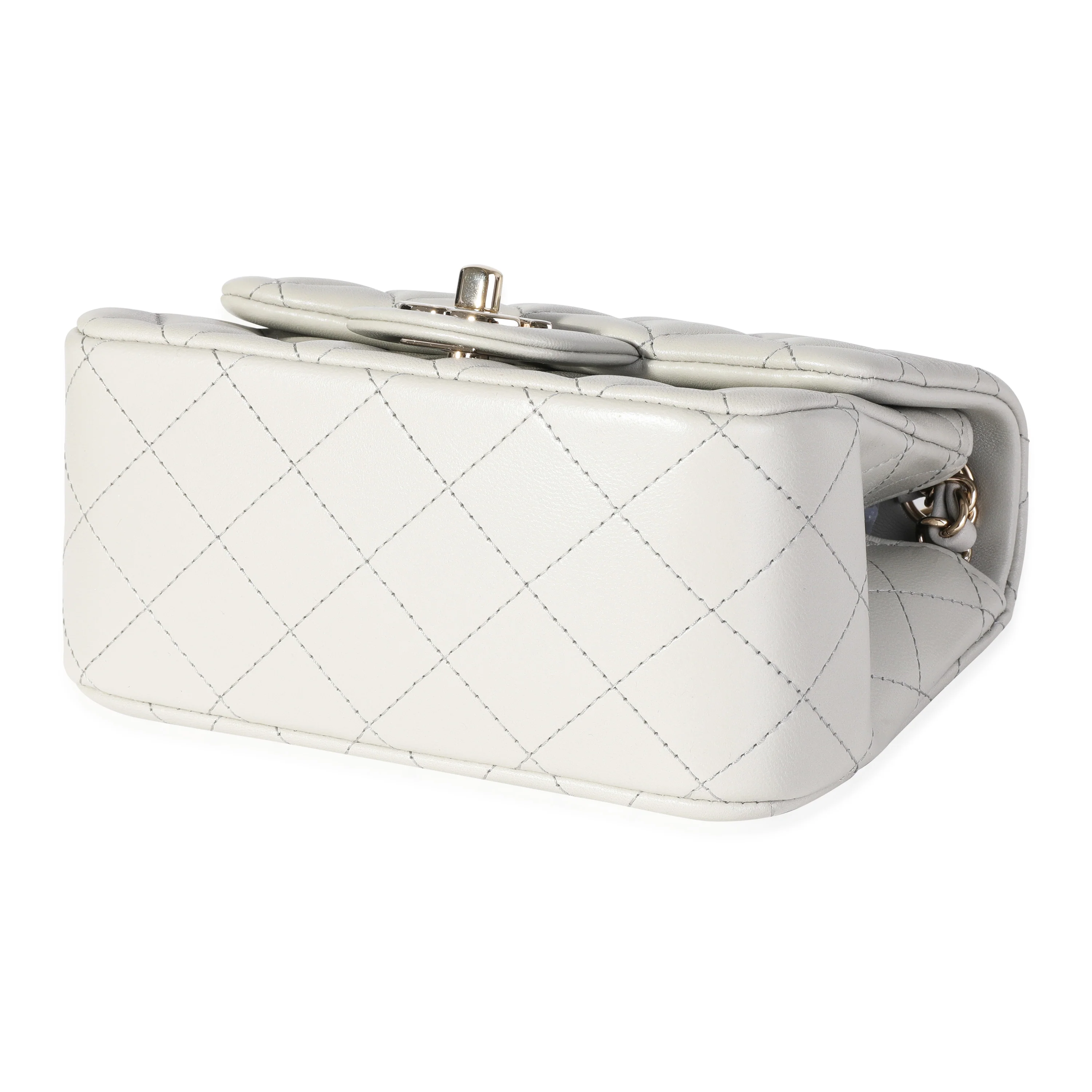 Chanel Light Grey Quilted Lambskin Mini Square Classic Flap Bag - Image 7
