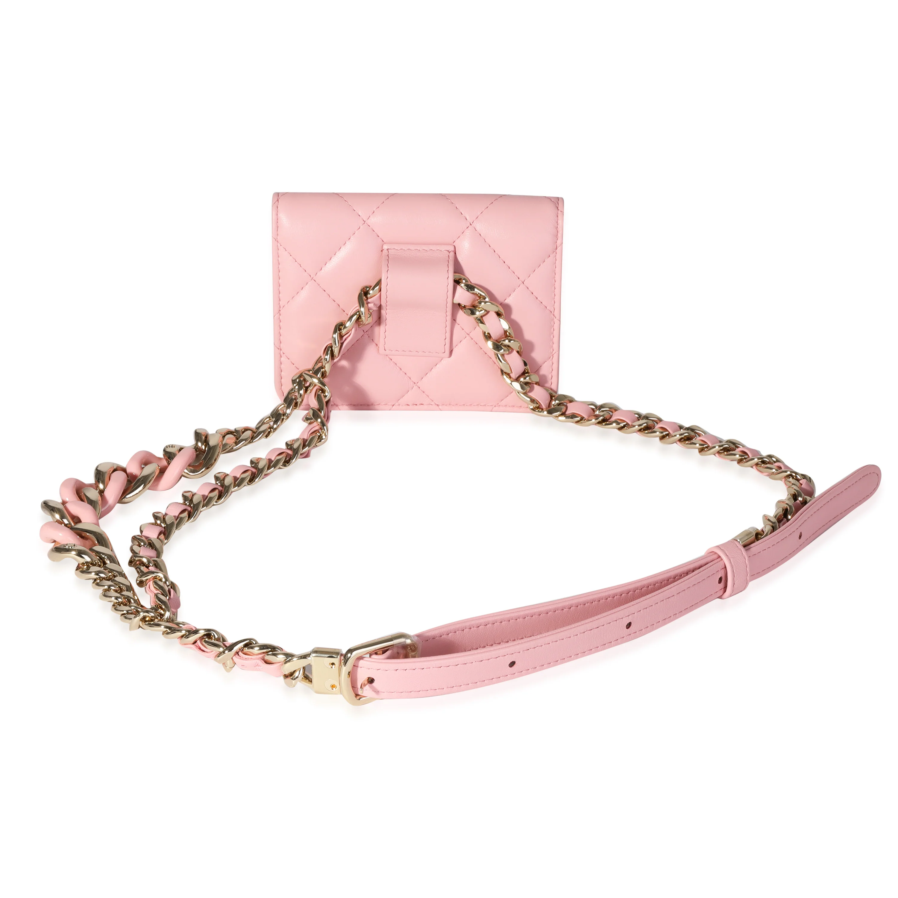 Pink Quilted Lambskin Elegant Chain Belt Bag - Image 3