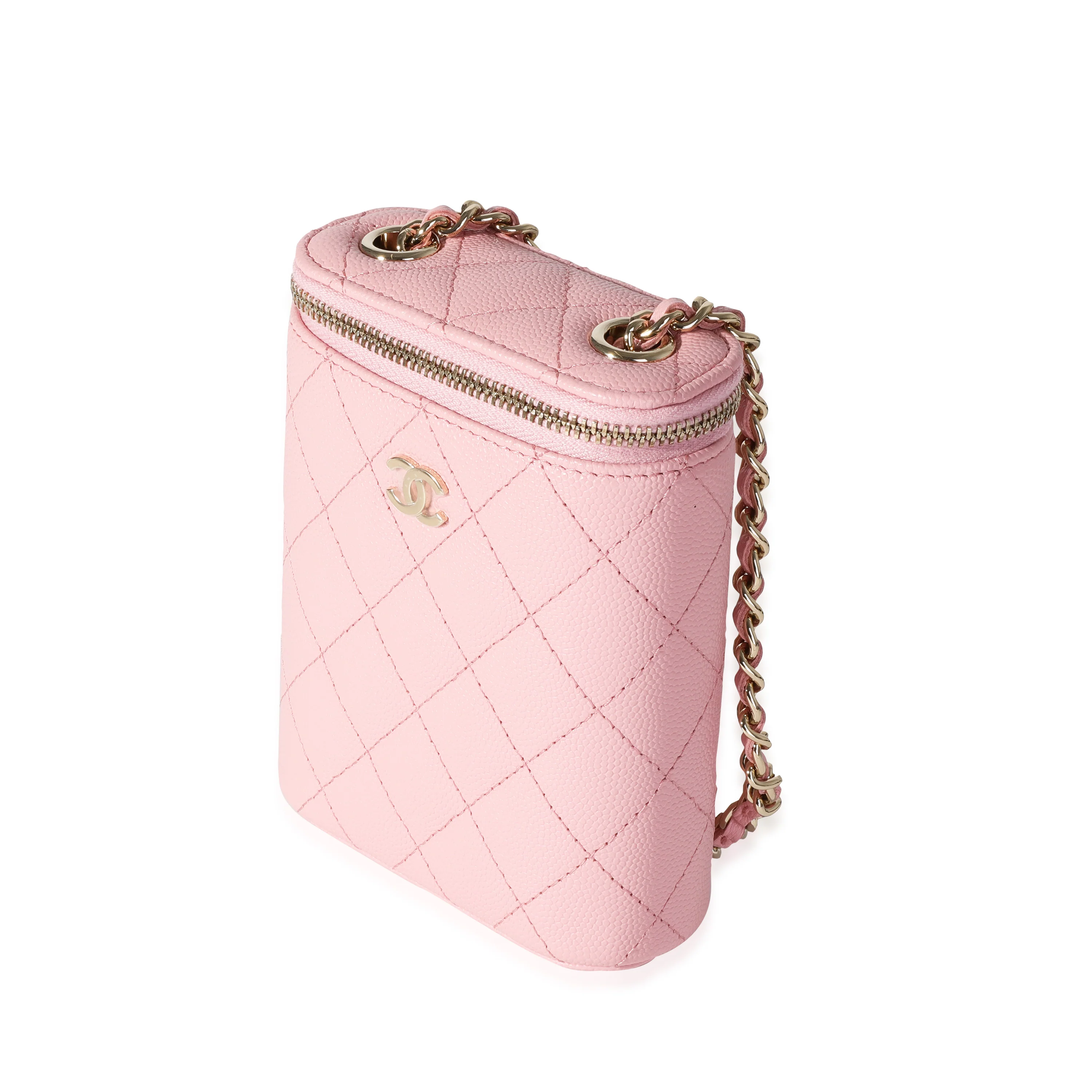 Sakura Pink Caviar Vertical Vanity Bag With Chain - Image 2