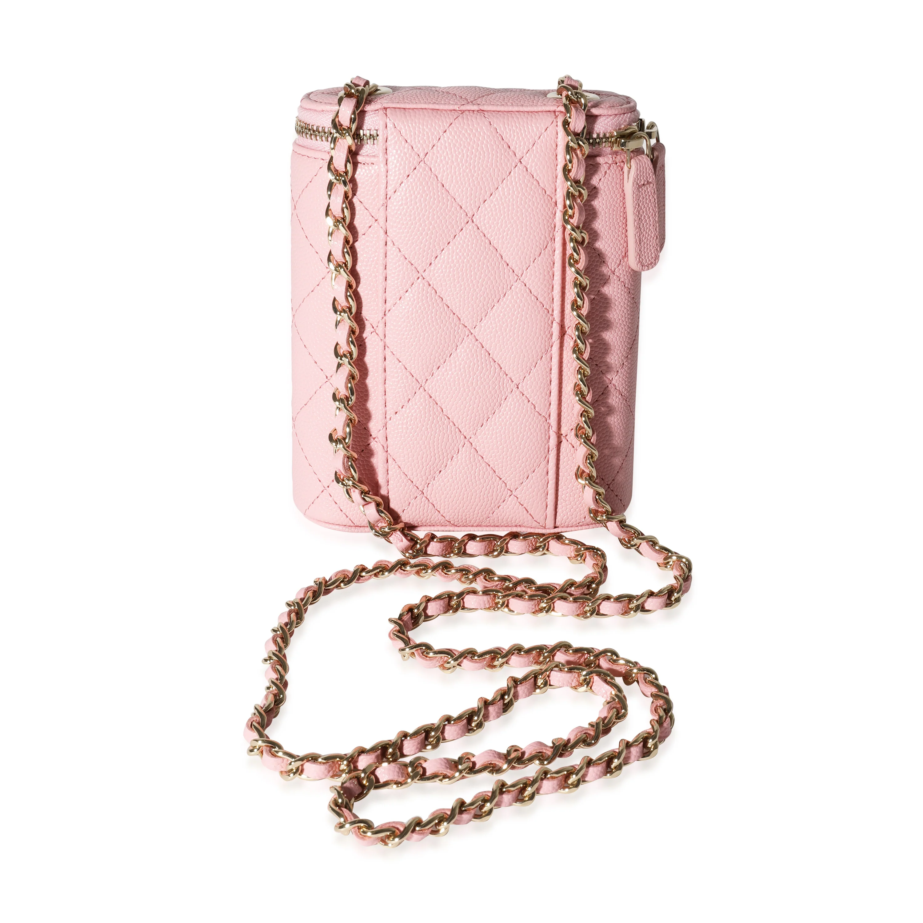 Sakura Pink Caviar Vertical Vanity Bag With Chain - Image 3