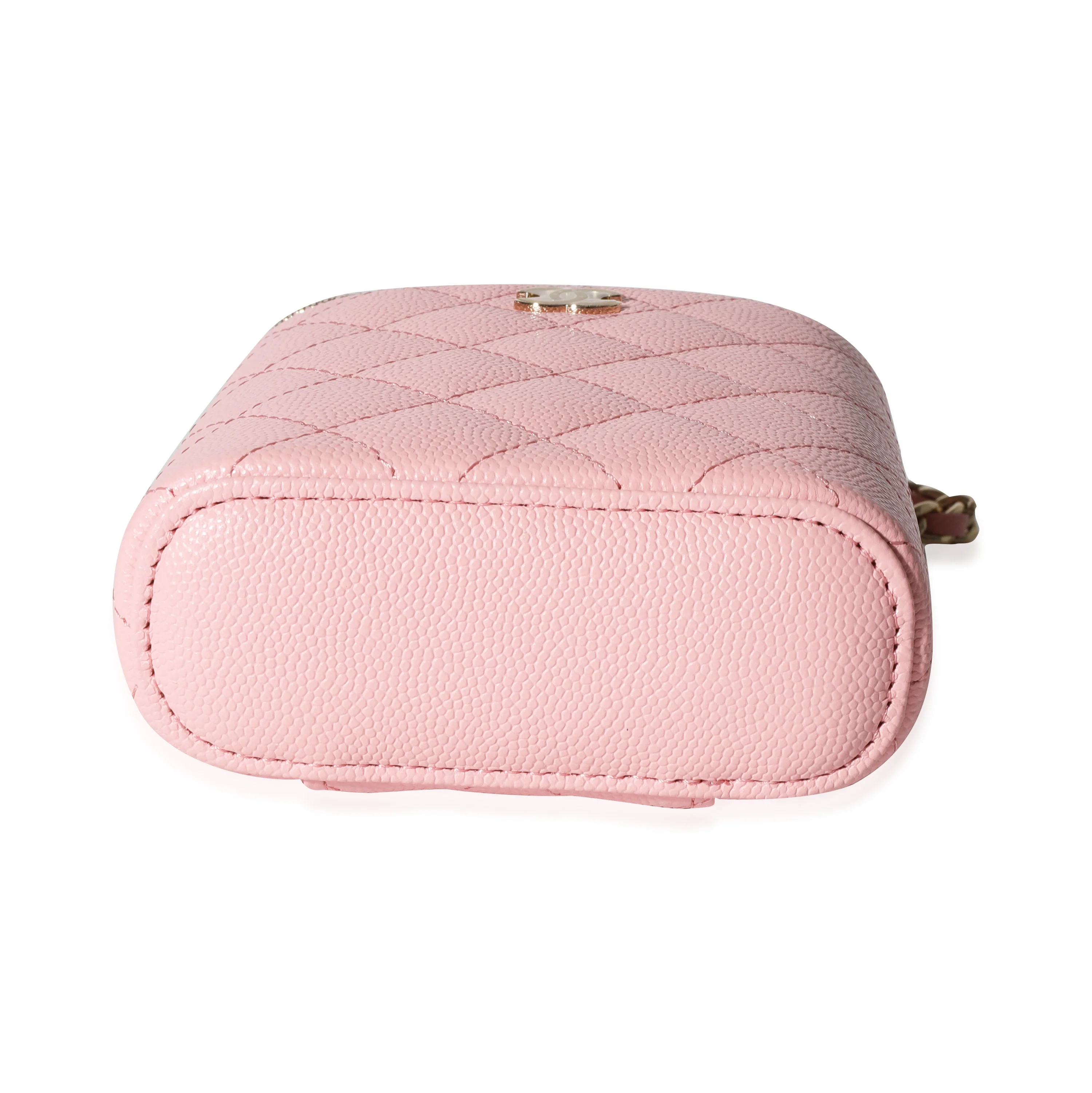 Sakura Pink Caviar Vertical Vanity Bag With Chain - Image 5