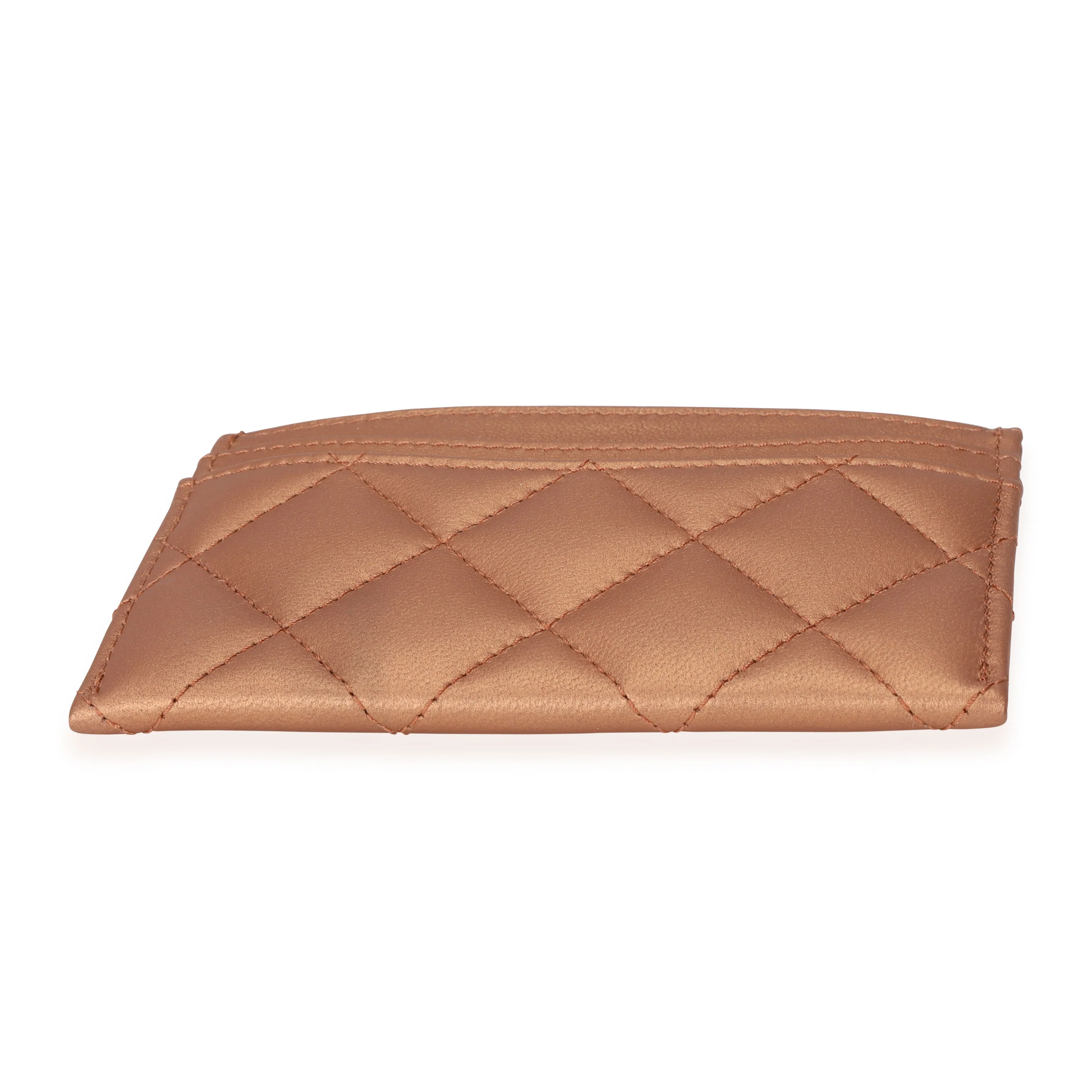 Chanel Bronze Quilted Lambskin Leather Card Holder - Image 4