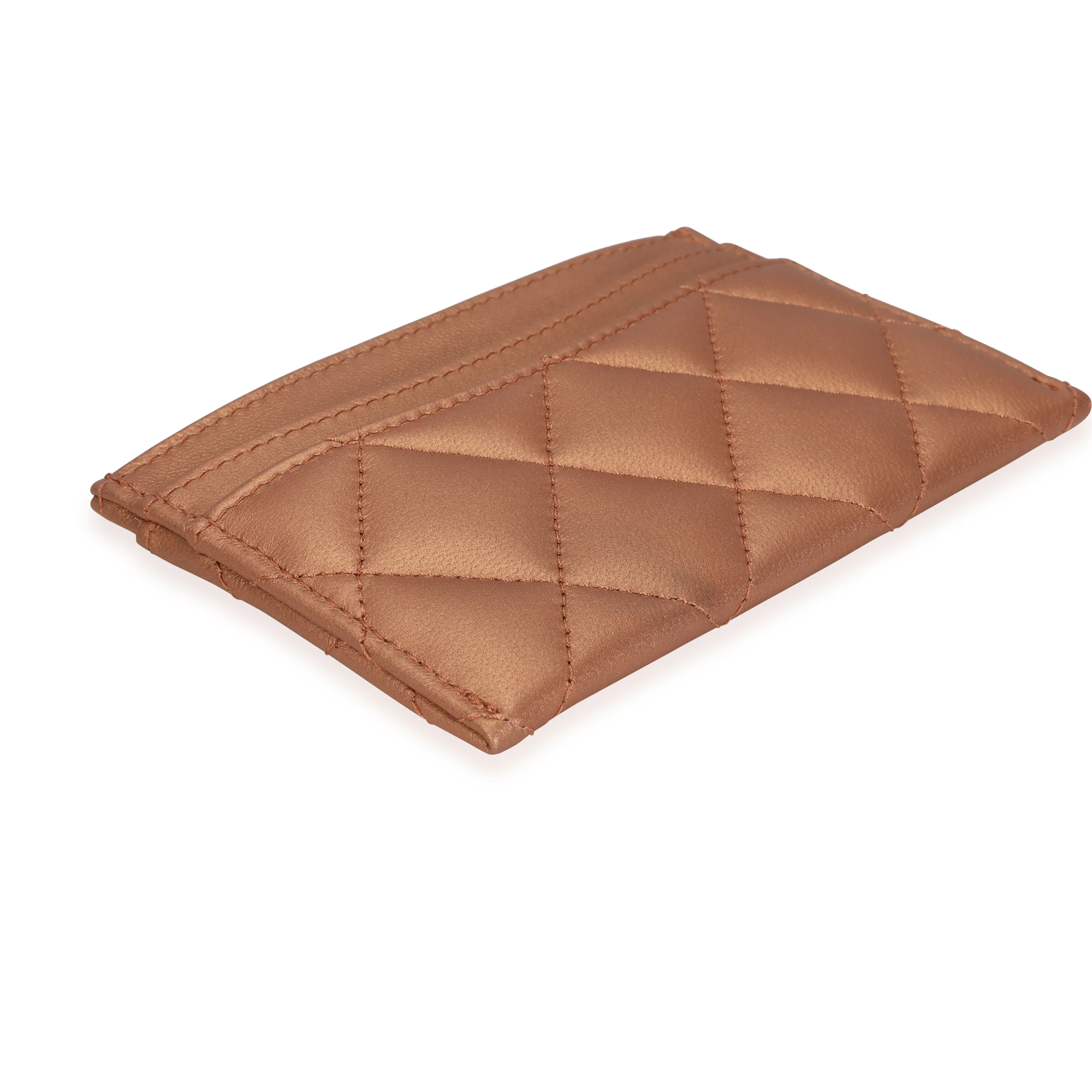 Chanel Bronze Quilted Lambskin Leather Card Holder - Image 5