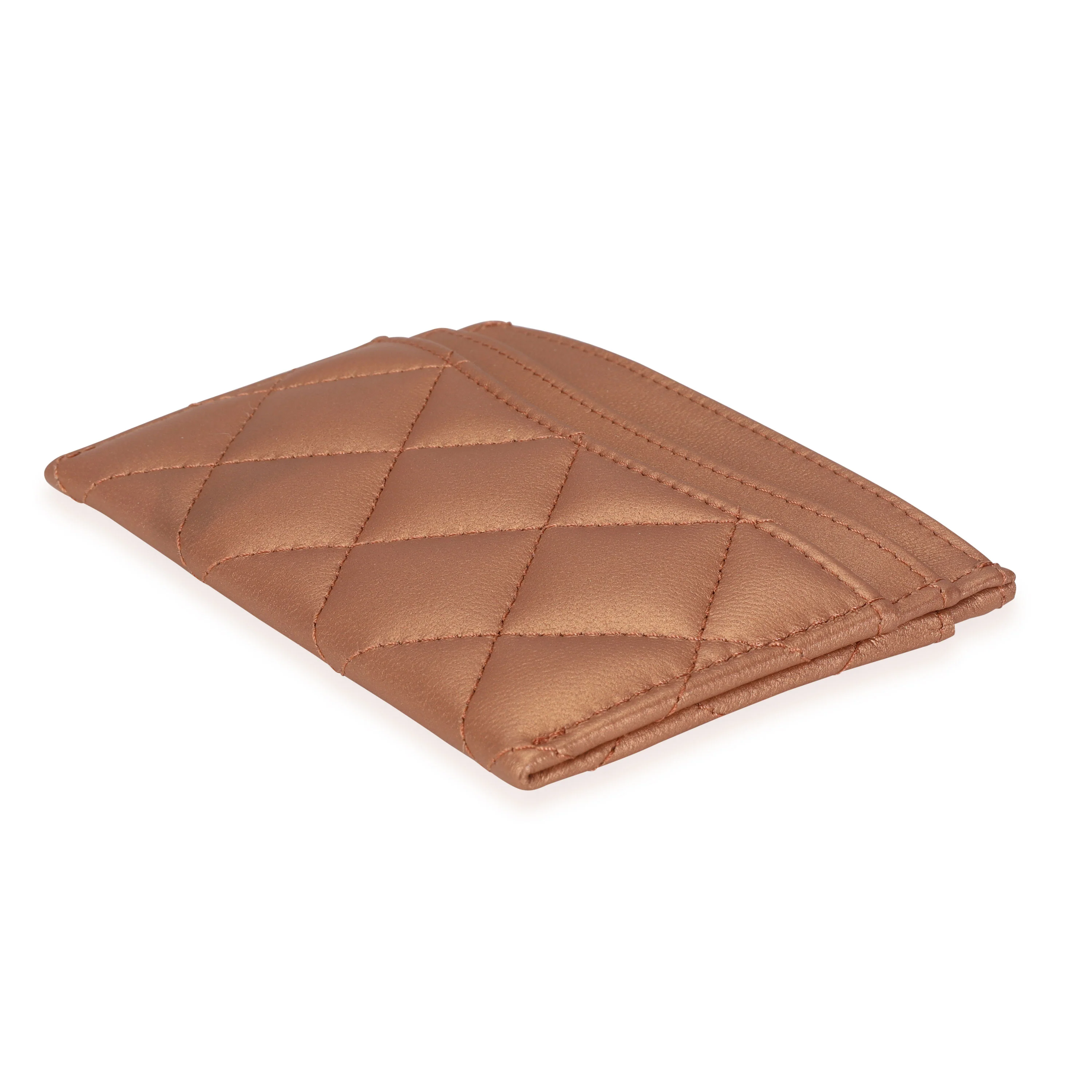 Chanel Bronze Quilted Lambskin Leather Card Holder - Image 6