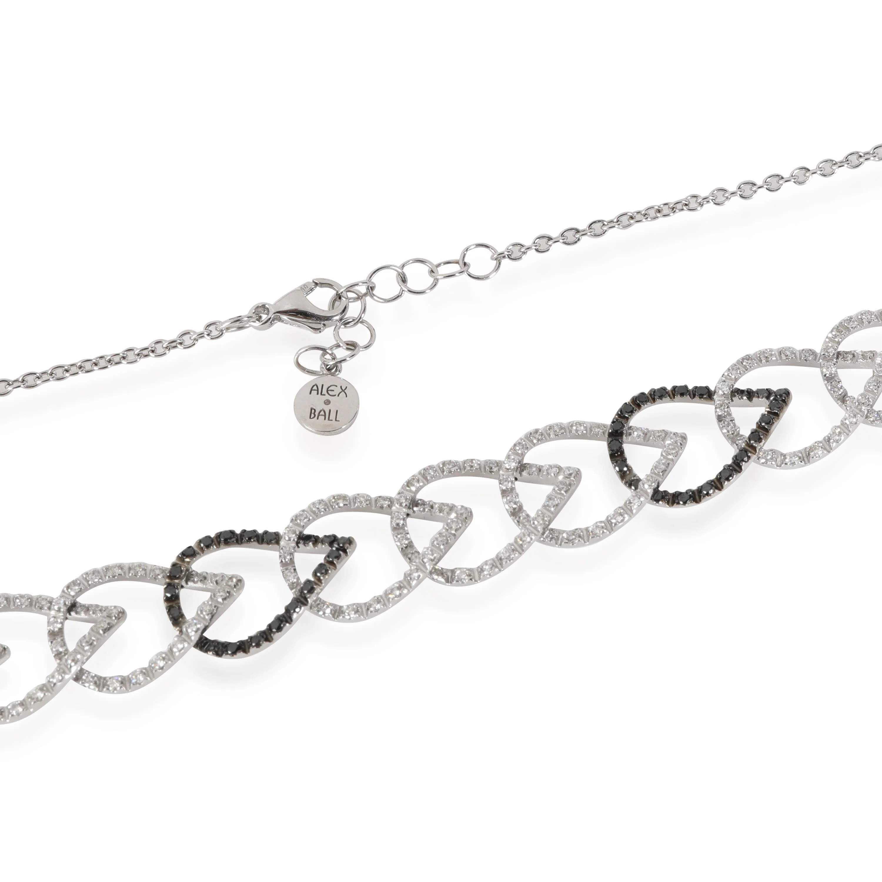 Black & White Looped Pear Shape Motif Diamond Necklace, 18k White Gold 1.77 CTW - Image 3