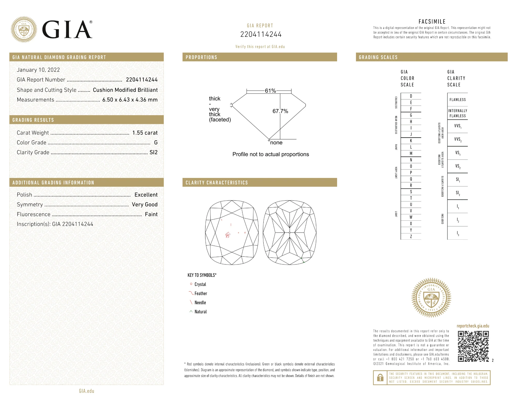 GIA Certified 1.55 Ct Cushion cut G SI2 Loose Diamond - Image 2