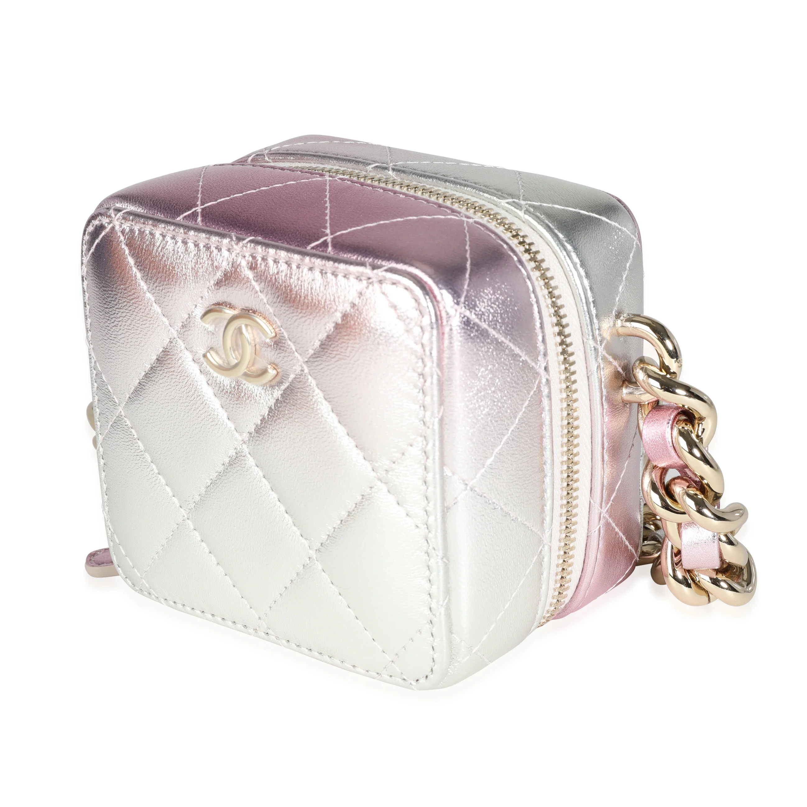 Iridescent Quilted Lambskin Like a Wallet Cube Chain Bag - Image 2