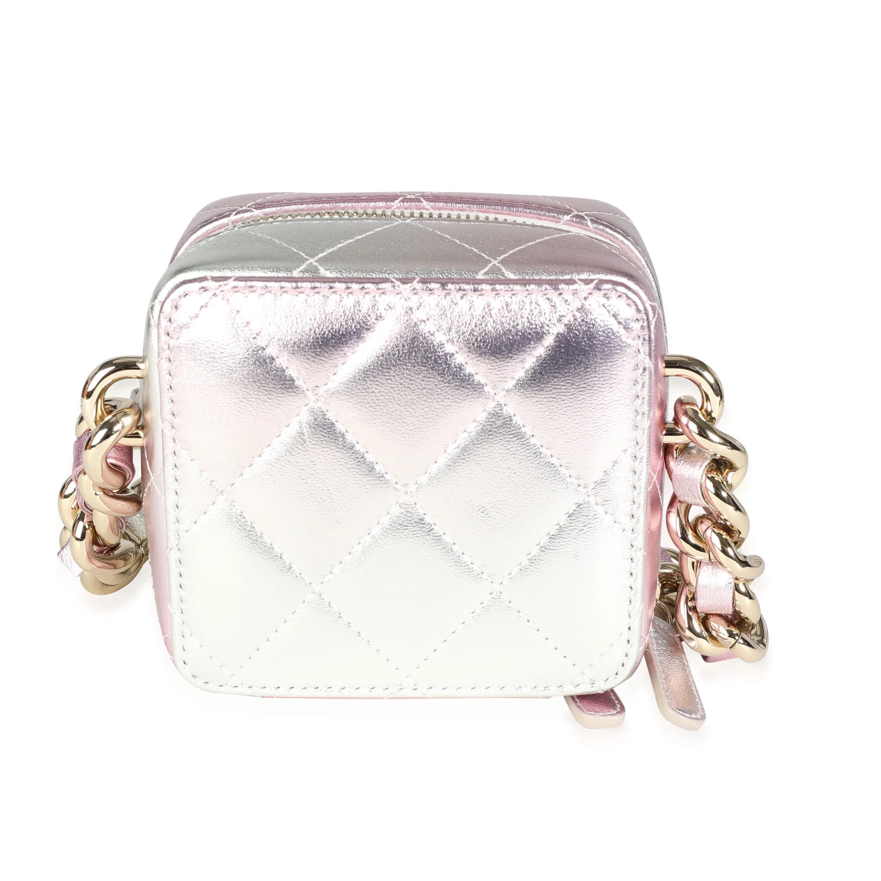Iridescent Quilted Lambskin Like a Wallet Cube Chain Bag - Image 3