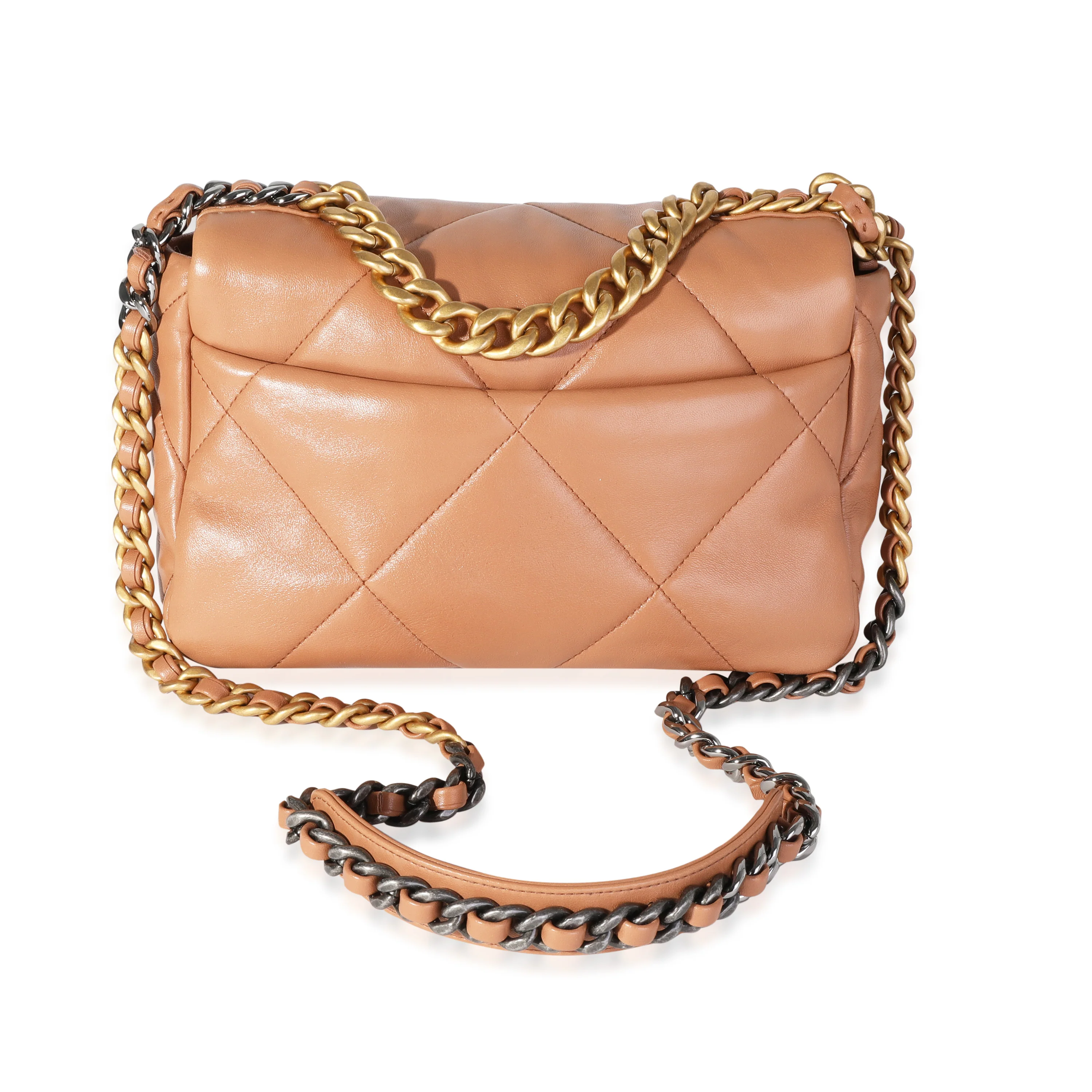 Chanel Tan Quilted Lambskin Medium Chanel 19 Bag - Image 3