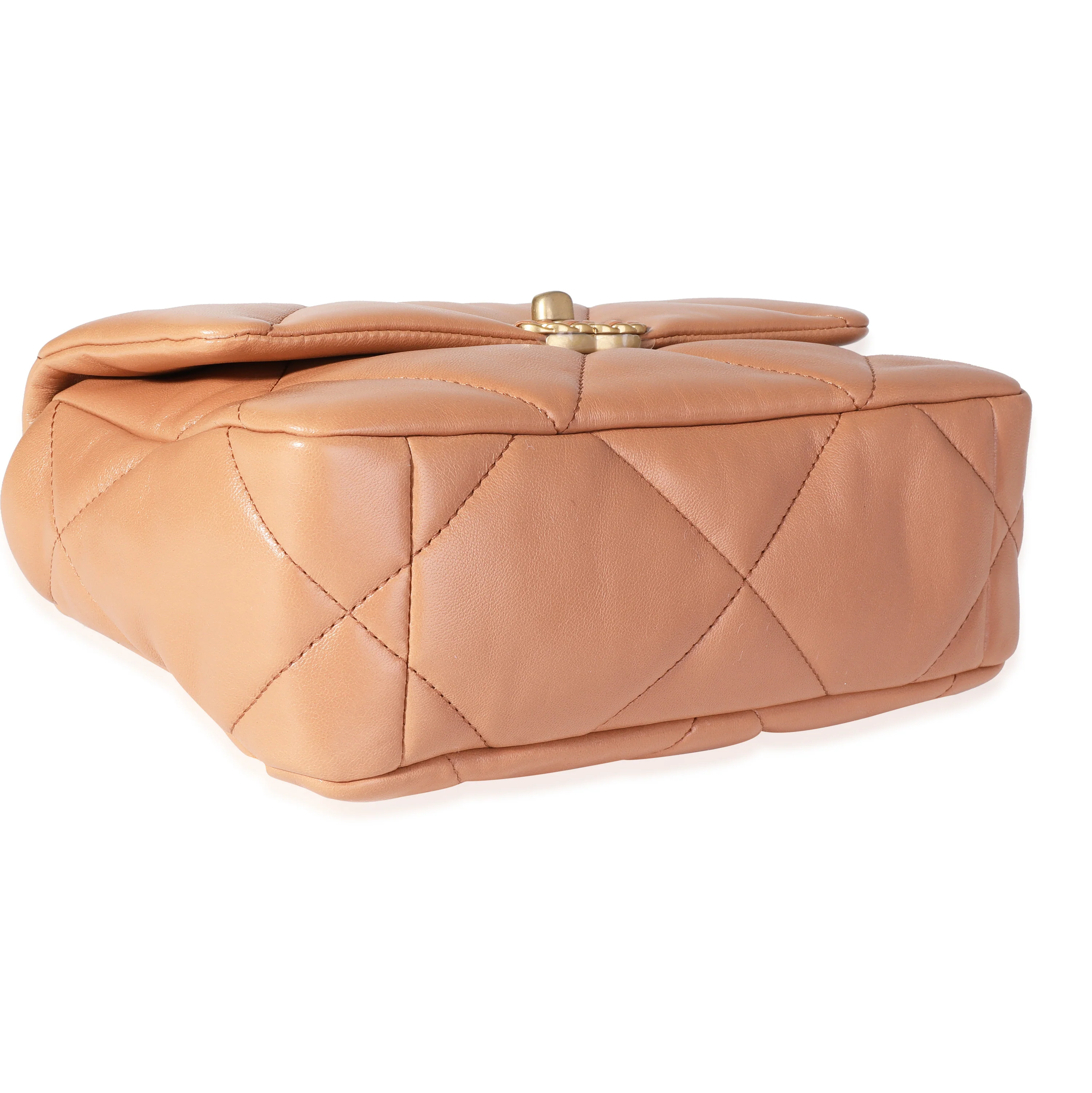 Chanel Tan Quilted Lambskin Medium Chanel 19 Bag - Image 4