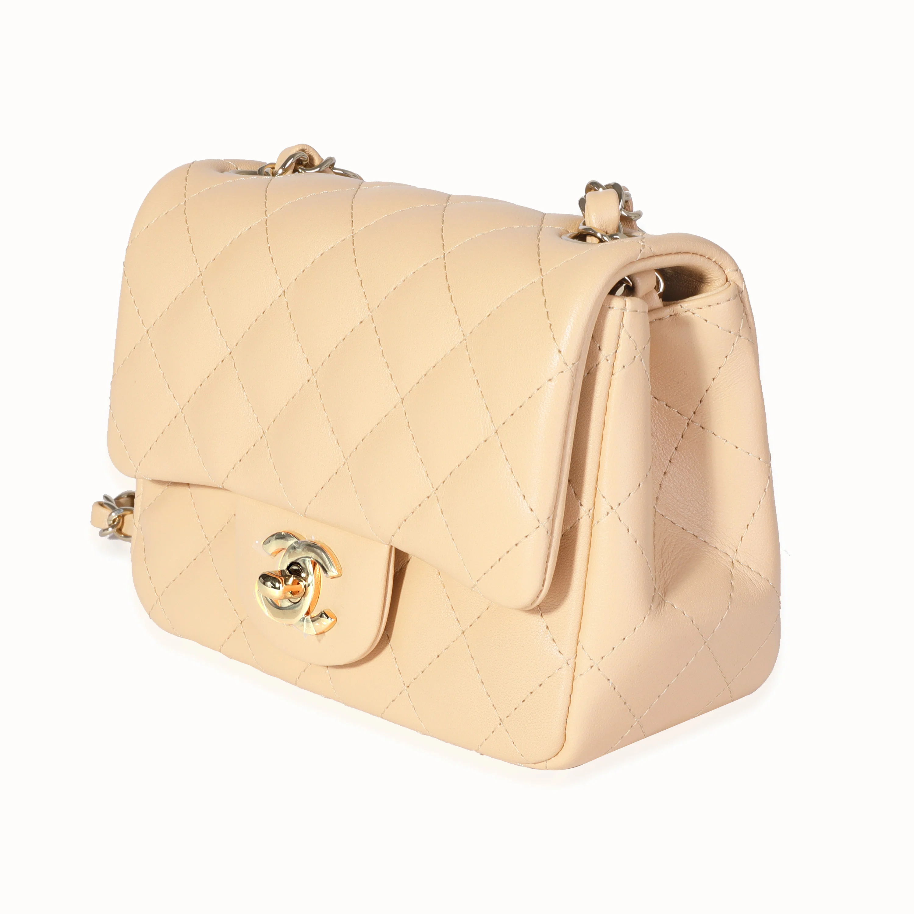 Chanel Beige Quilted Lambskin Mini Square Classic Flap Bag - Image 2
