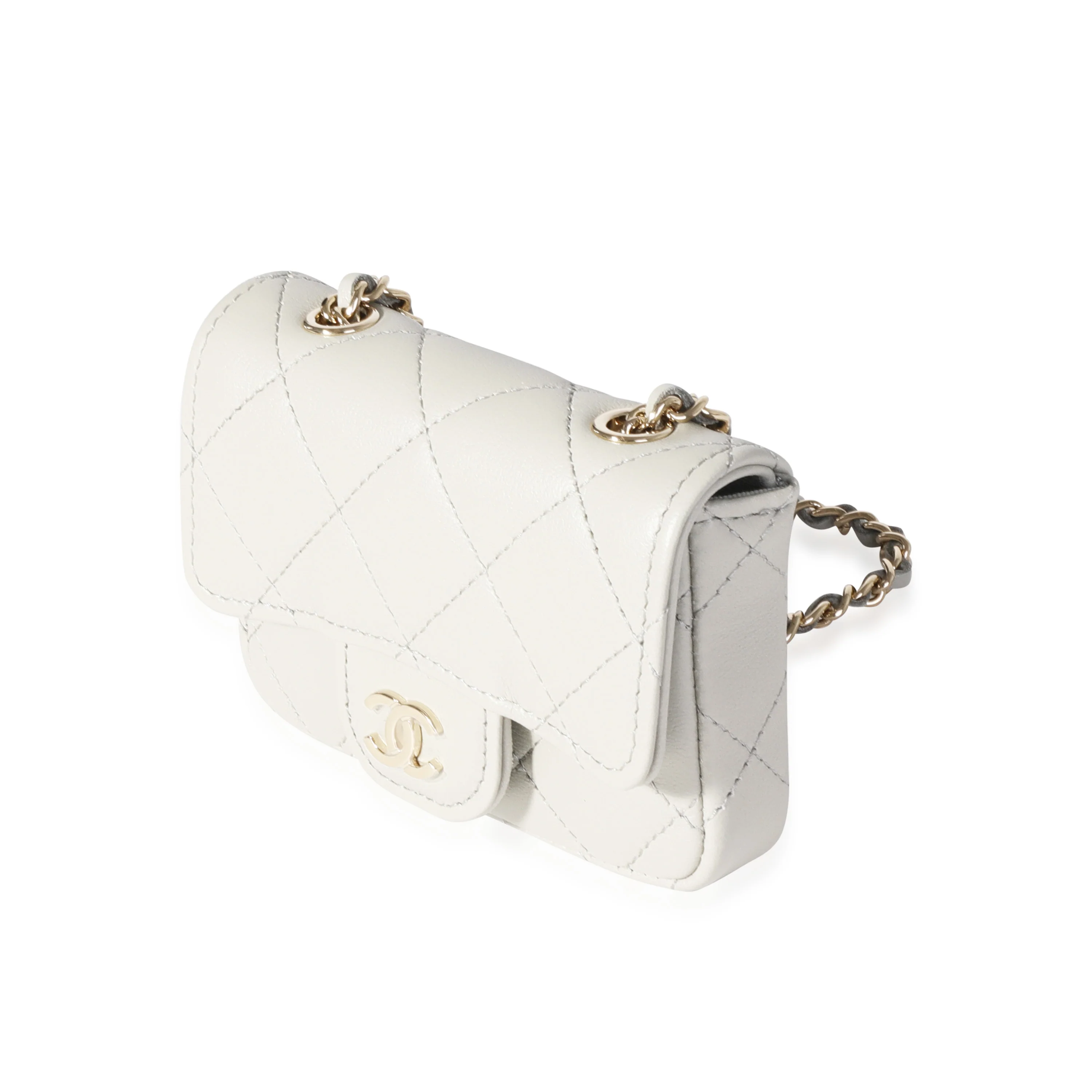 Grey Quilted Lambskin Mini Chain Belt Bag - Image 2