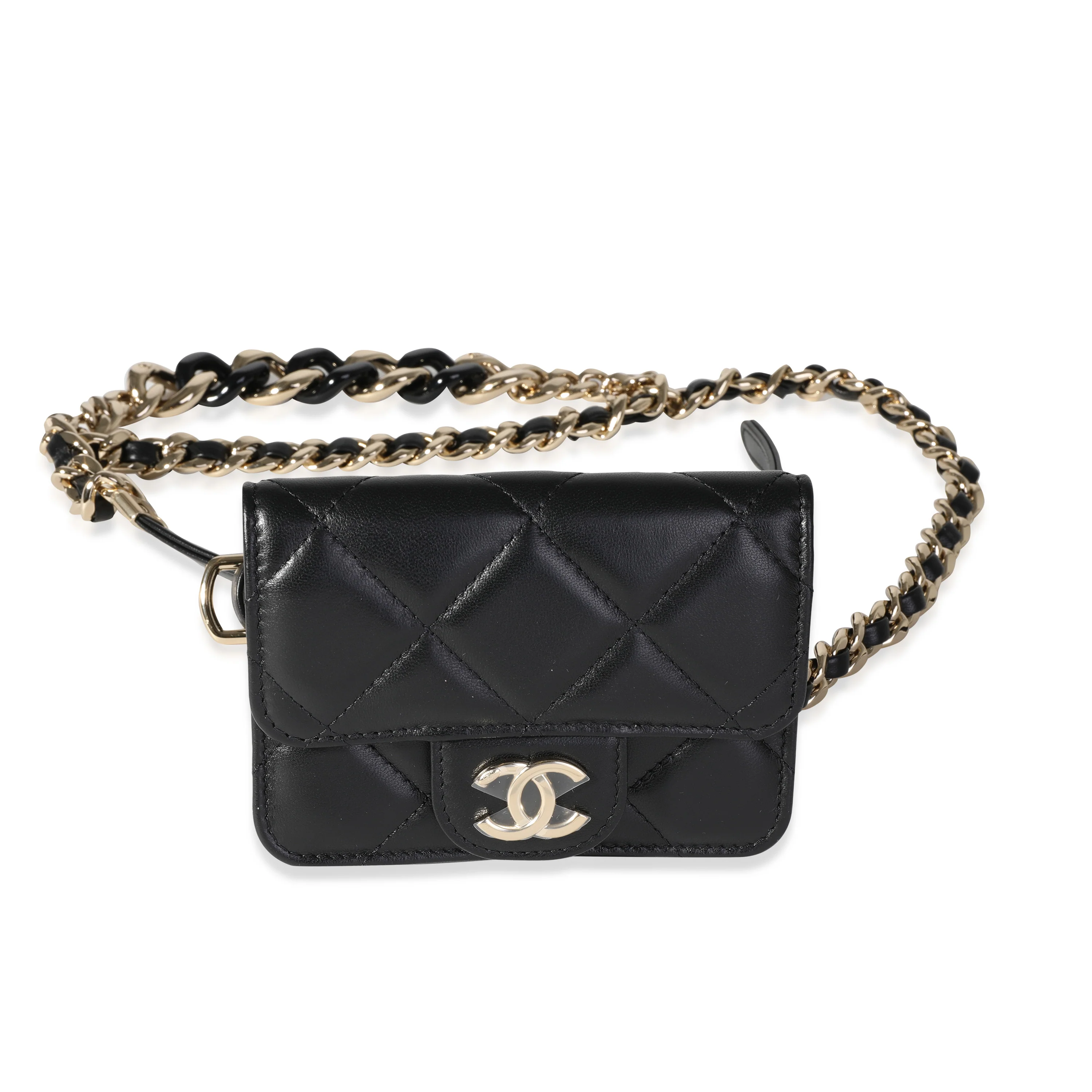 Chanel Black Quilted Lambskin Elegant Chain Belt Bag